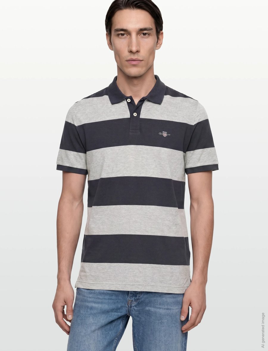 Gant - BLOCK STRIPE POLO - kurzärmelig - grey melange - 3