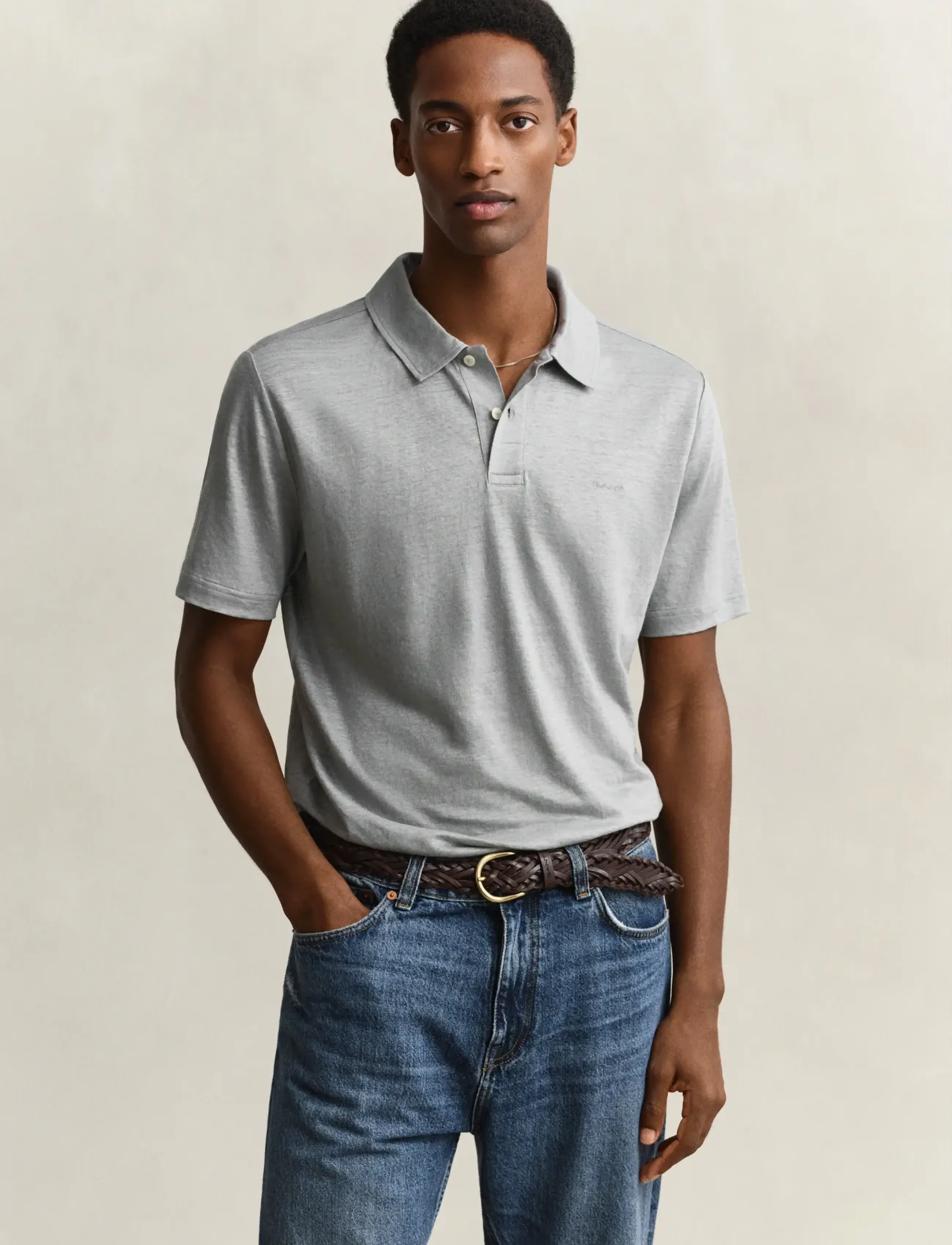 Gant Linen Ss Polo, S, Polos, Grau - Short-sleeved, Männerswear