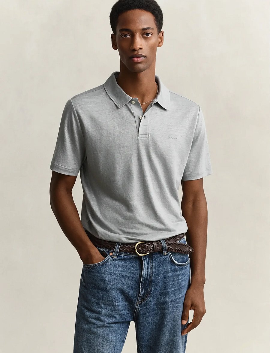 Gant - LINEN SS POLO - kortærmede poloer - ceramic grey - 0