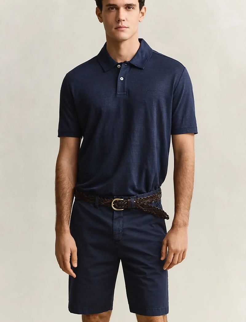 GANT - LINEN SS POLO - krótki rękaw - evening blue - 0