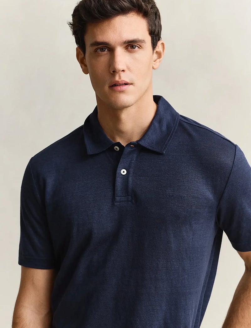 GANT - LINEN SS POLO - krótki rękaw - evening blue - 3