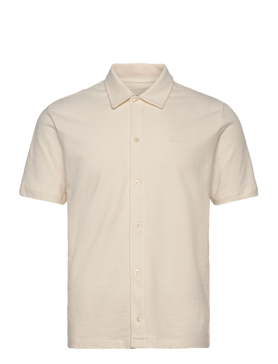 Gant - TEXTURED SS SHIRT - kurzarmhemden - cream - 0