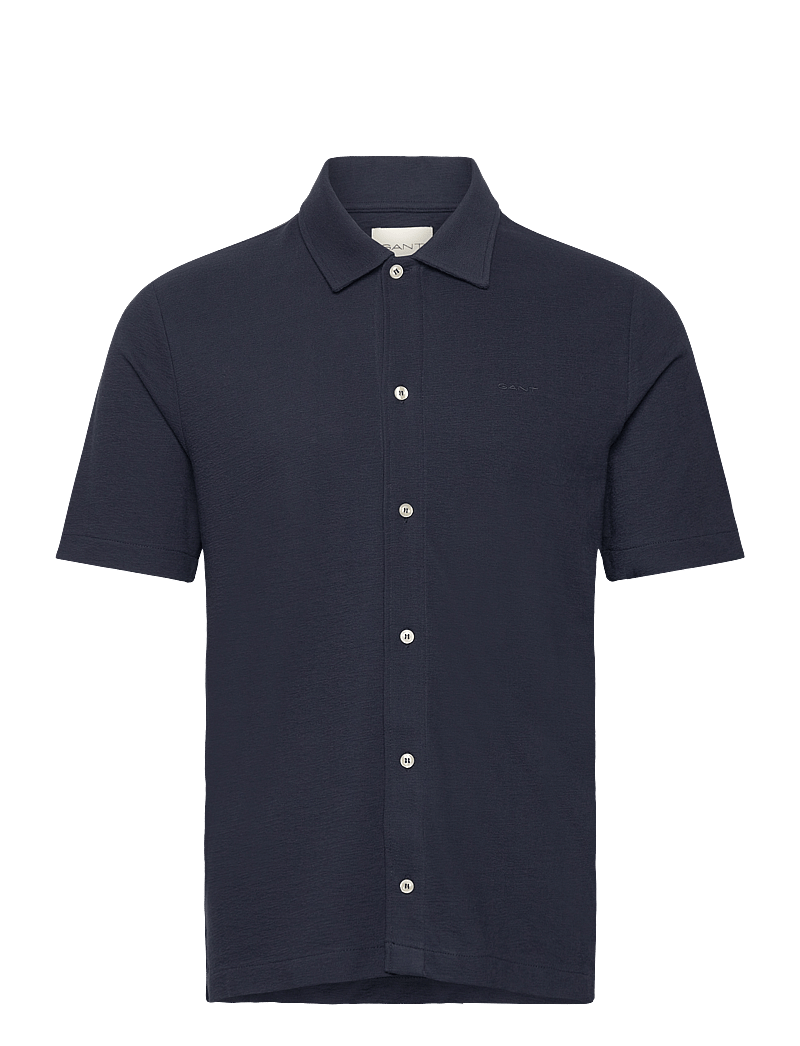 GANT - TEXTURED SS SHIRT - kortærmede skjorter - evening blue - 0