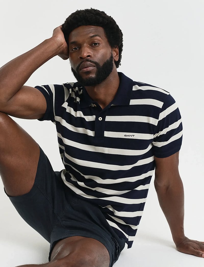 GANT - STRIPED POLO - lühikeste varrukatega polod - evening blue - 0