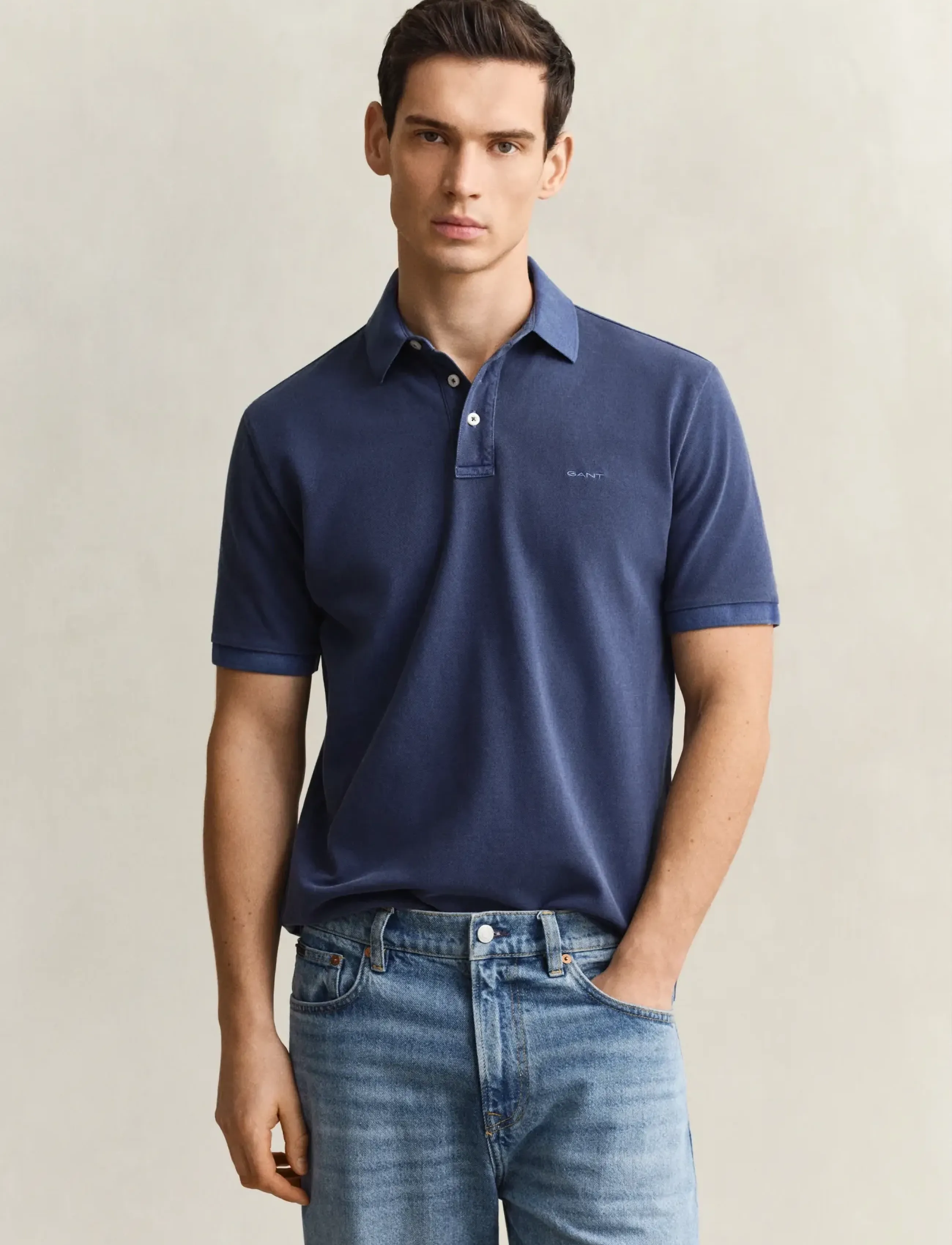 Gant Sunfaded Ss Polo, X3XL, Polos, Marineblau - Short-sleeved, Männerswear