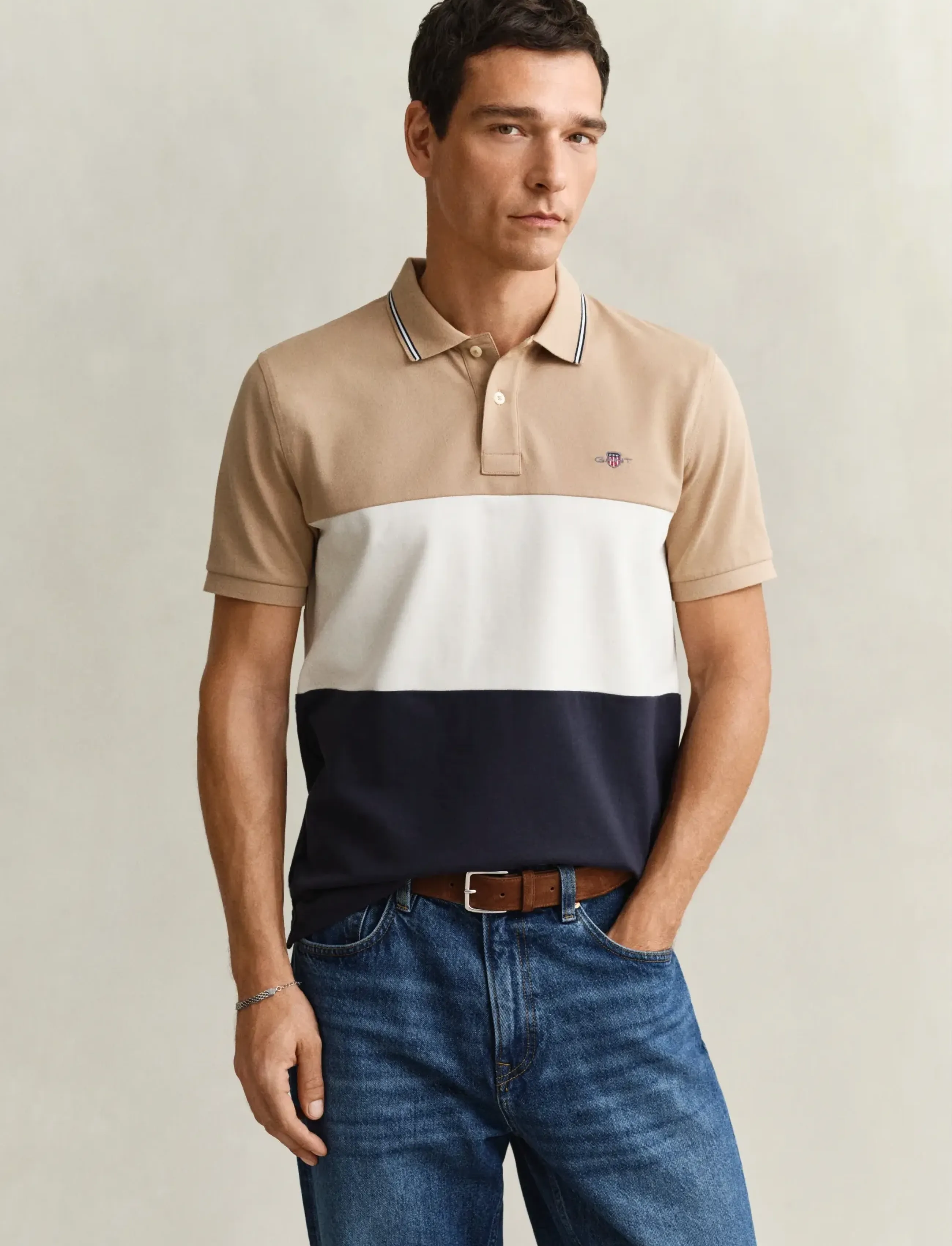 Gant Cut And Sewn Ss Polo, Mænd, Farveblok Polo Skjorte, Hvid, Str: XXL