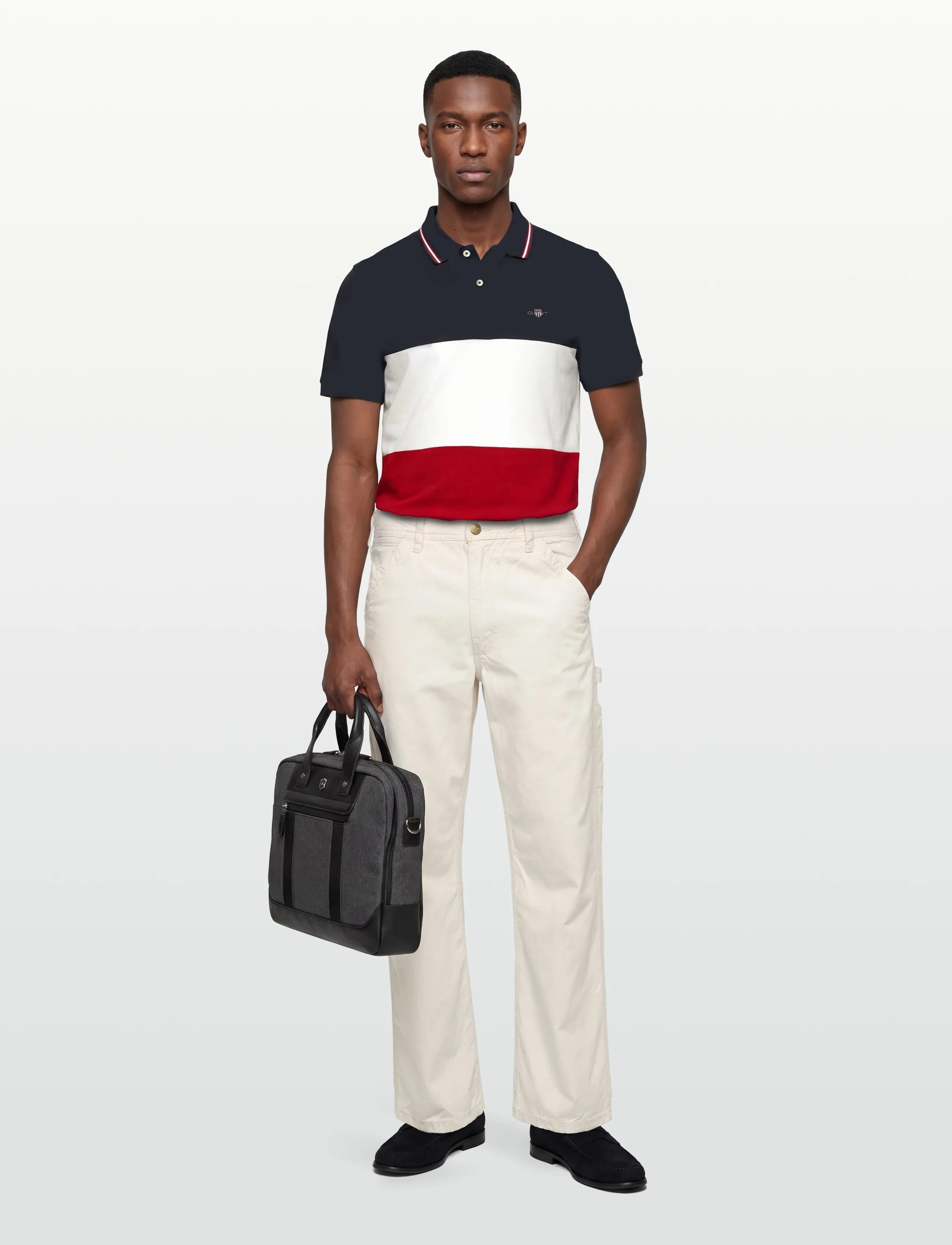Gant Cut And Sewn Ss Polo, Mænd, Farveblok Polo Skjorte, Navy, Str: XL