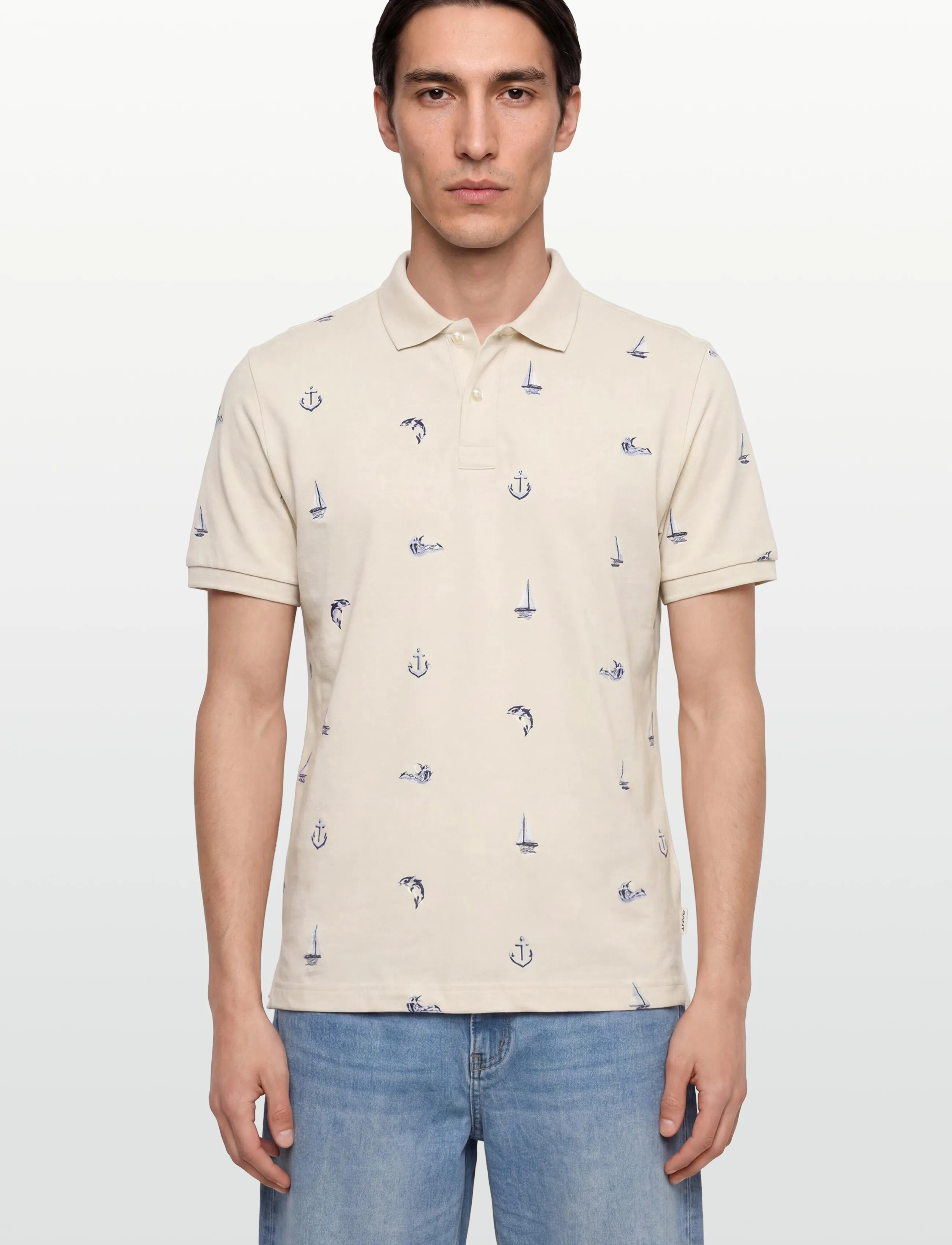Gant - EMBROIDERED SS POLO - short-sleeved polos - creamed white - 3
