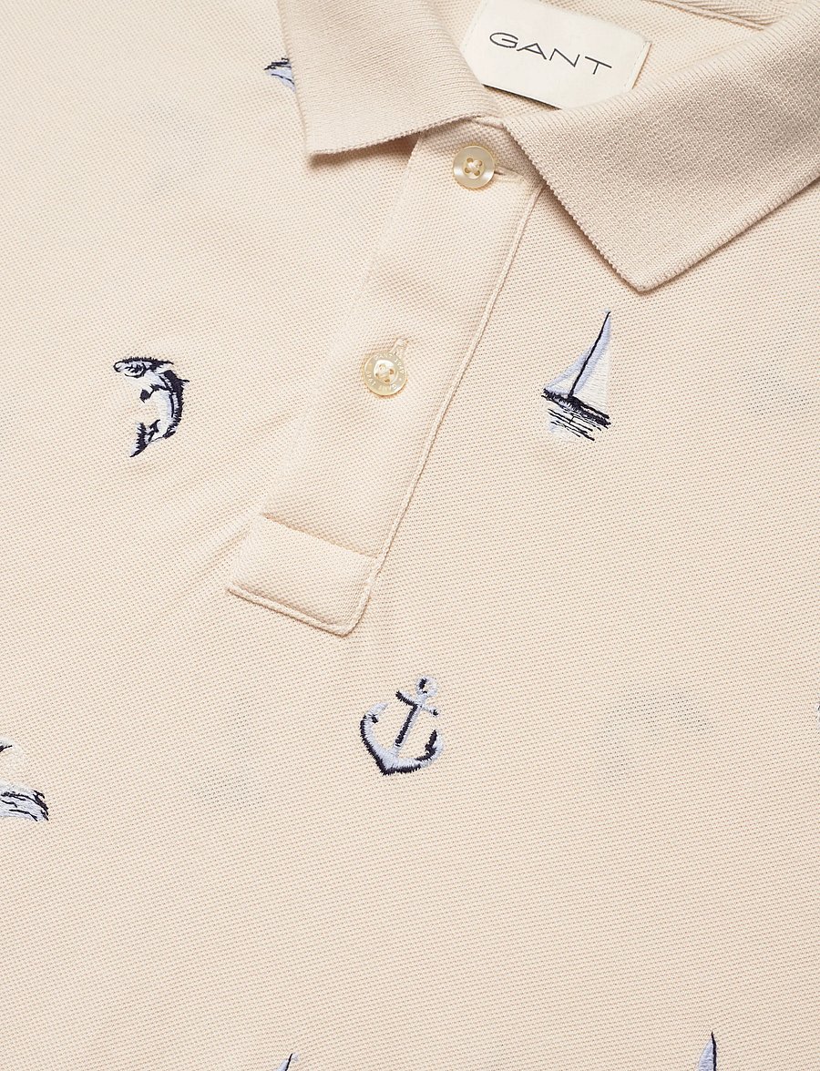 Gant - EMBROIDERED SS POLO - kortærmede poloer - creamed white - 5