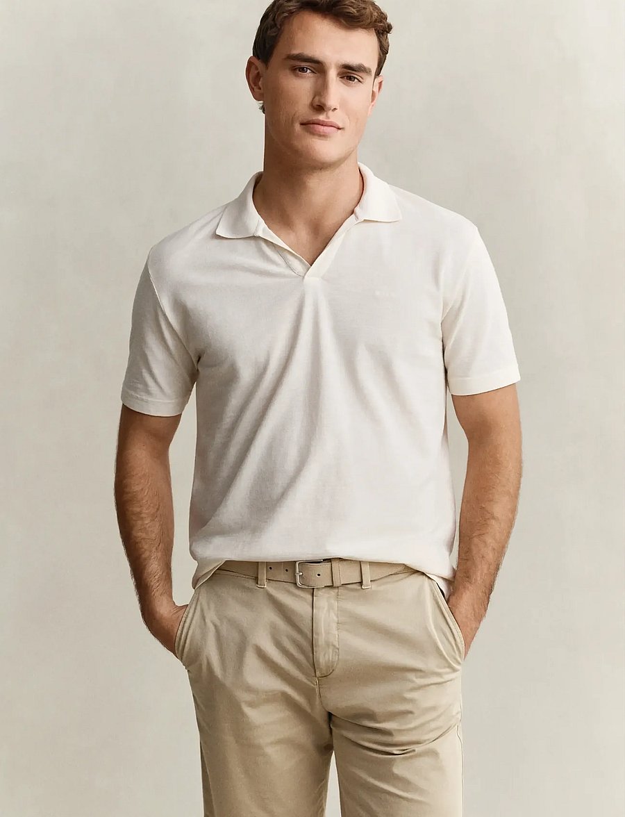 Gant - WASHED SLUB SS POLO - gestrickte polohemden - cream - 0