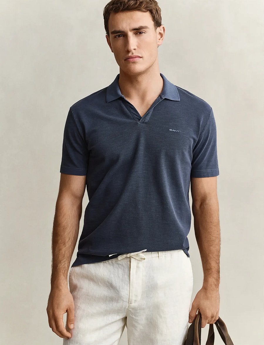 Gant - WASHED SLUB SS POLO - gestrickte polohemden - evening blue - 0