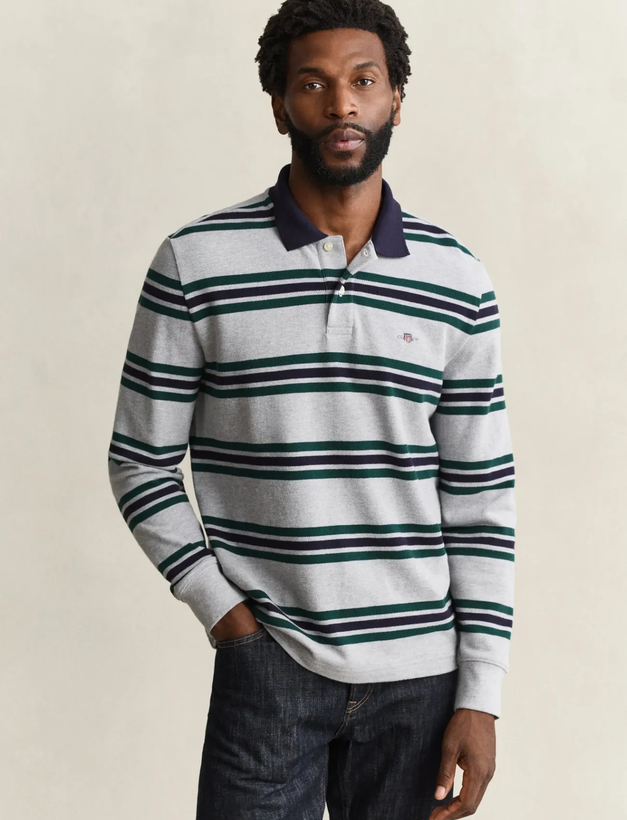 Gant - STRIPED LS POLO - grey melange - 0