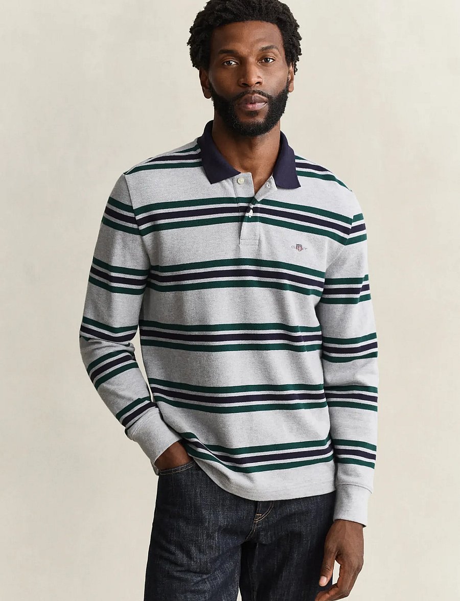 Gant - STRIPED LS POLO - langärmelig - grey melange - 0