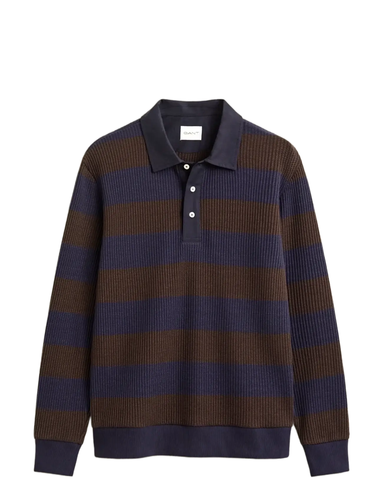Gant STRIPED WAFFLE POLO - Kleidung - BLACK BROWN / navy