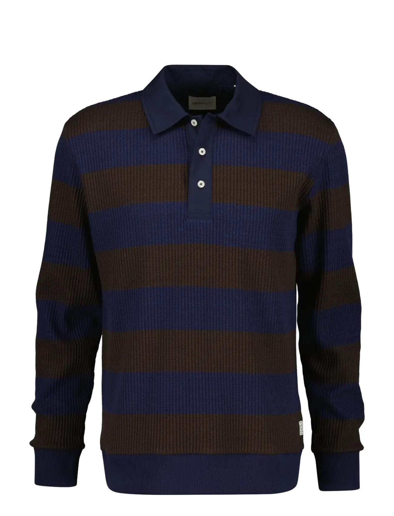 Gant STRIPED WAFFLE POLO - Gestrickte Polohemden - BLACK BROWN / navy