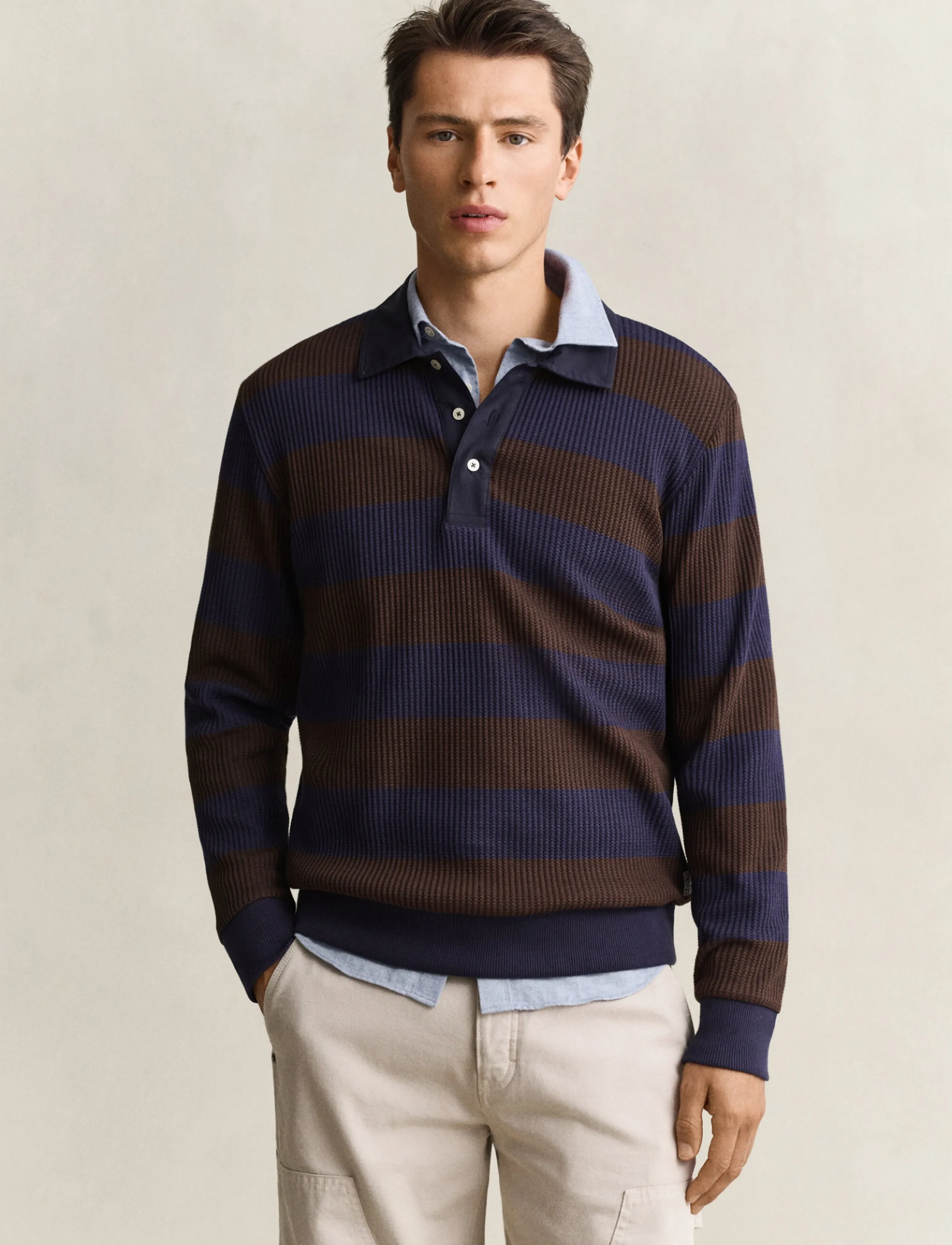 Gant - STRIPED WAFFLE POLO - herbstliche kleidung - black brown - 0