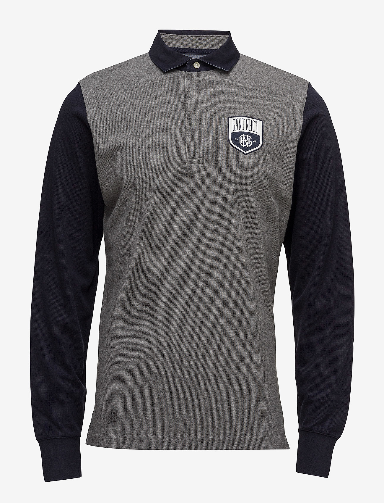 GANT - O1. COLOR BLOCK PIQUE LS RUGGER - dark grey melange - 0