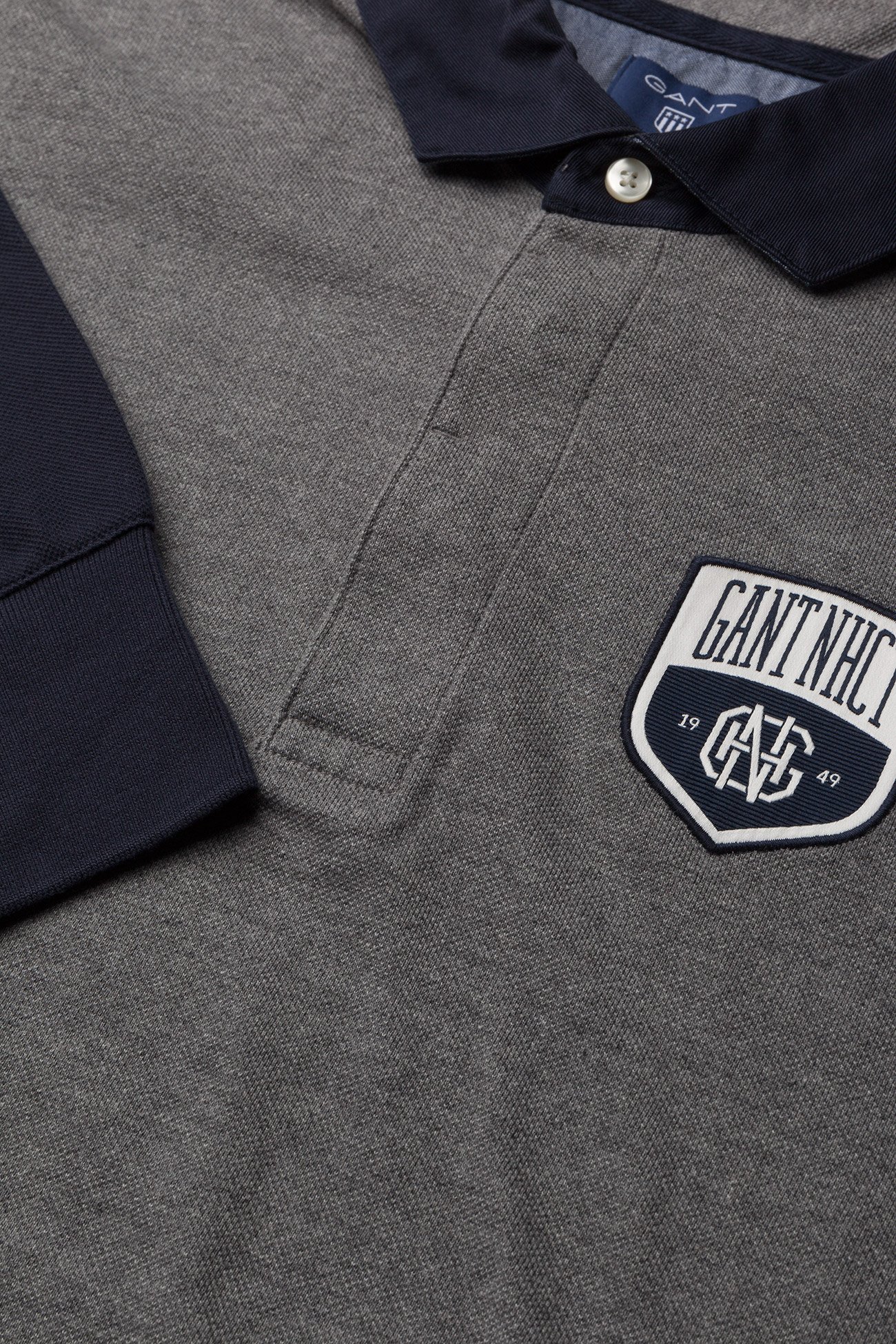 GANT - O1. COLOR BLOCK PIQUE LS RUGGER - dark grey melange - 2