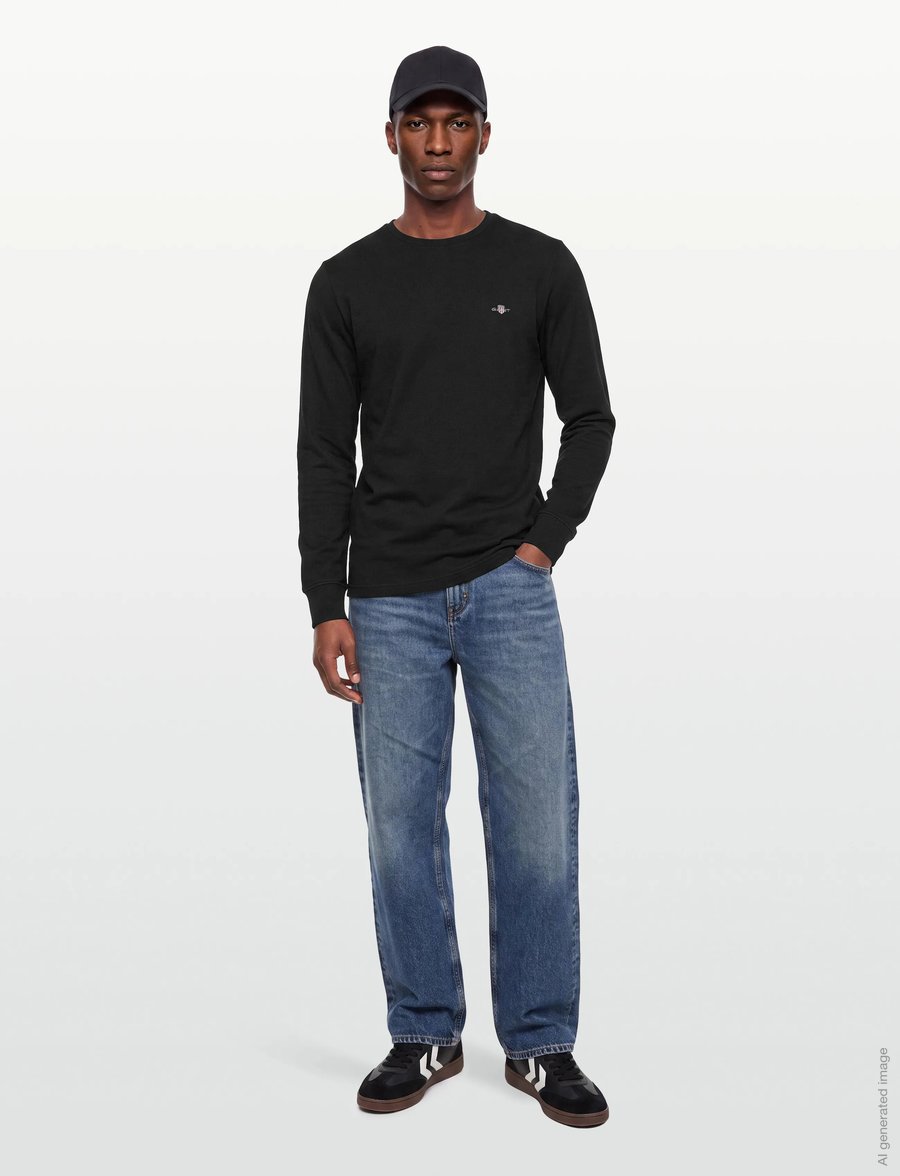 Gant - SLIM PIQUE LS T-SHIRT - langärmelige t-shirts - black - 0