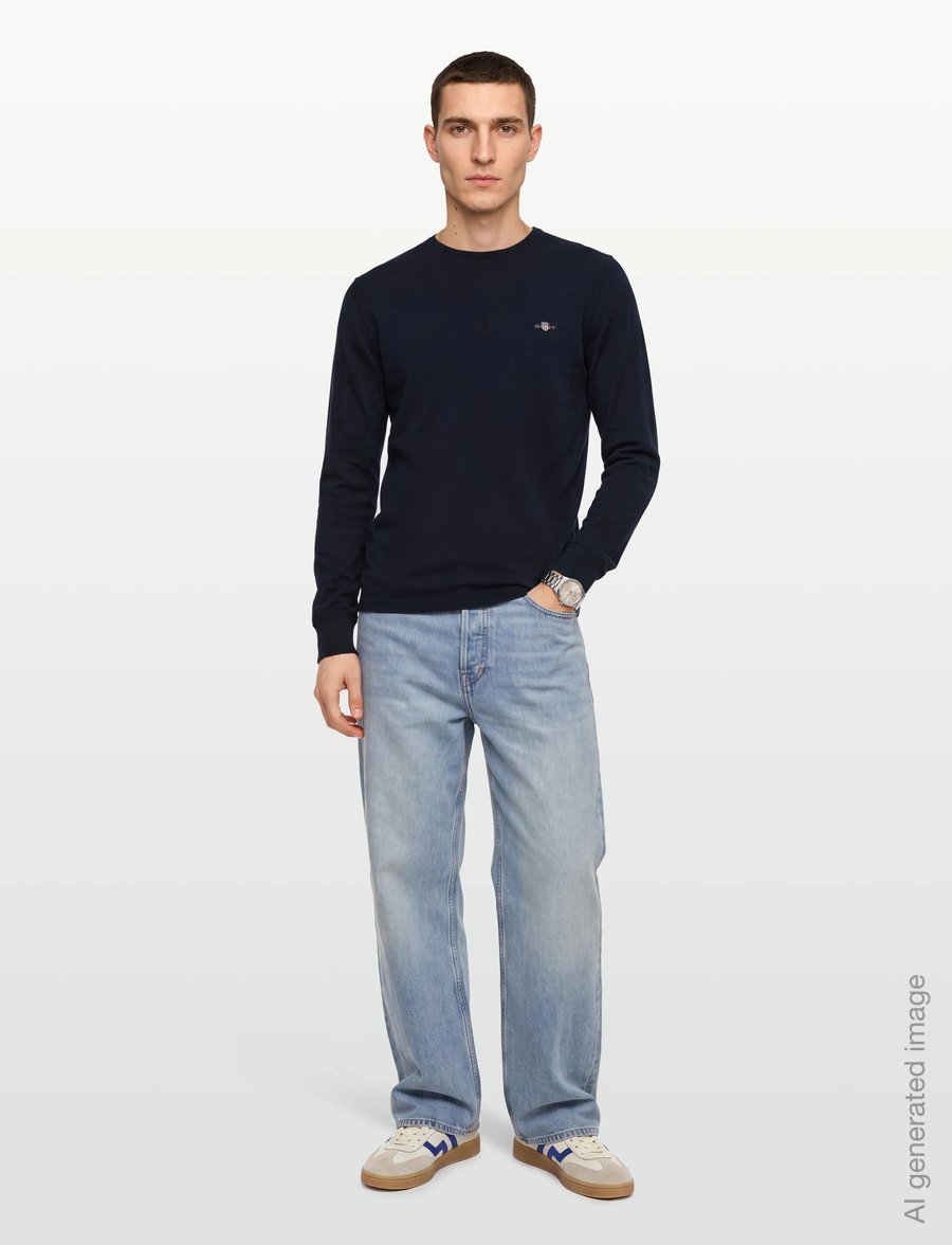 Gant - SLIM PIQUE LS T-SHIRT - pikkade varrukatega t-särgid - evening blue - 0