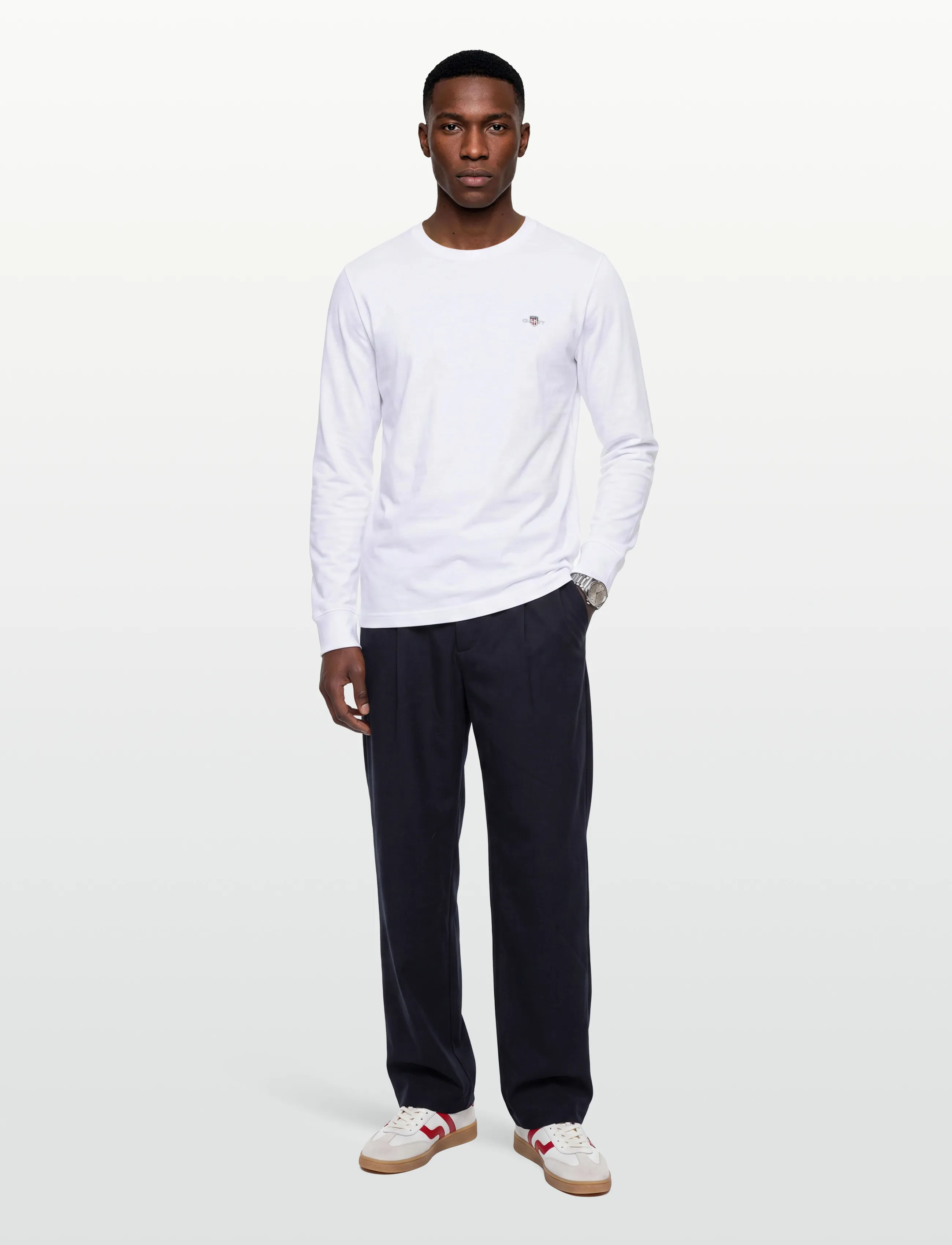 Gant Slim Pique Ls T-Shirt, Mænd, Slim Pique Langærmet T-Shirt, Hvid, Str: XXL