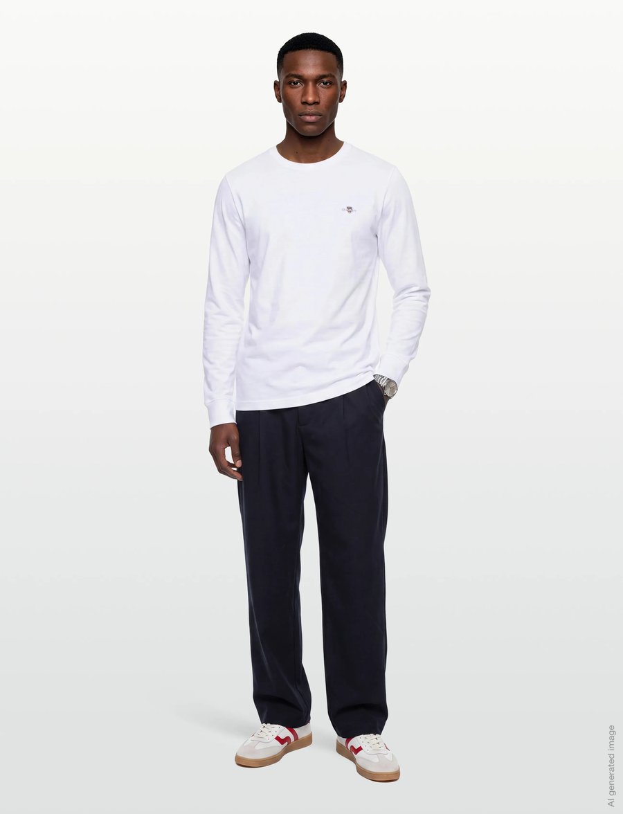 Gant - SLIM PIQUE LS T-SHIRT - långärmade t-shirts - white - 0