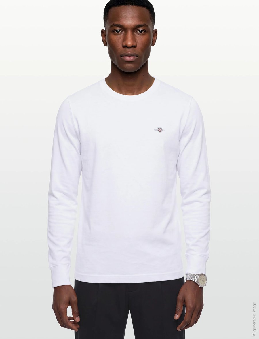 Gant - SLIM PIQUE LS T-SHIRT - långärmade t-shirts - white - 3