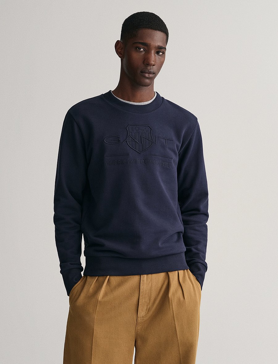 Gant - REG TONAL SHIELD C-NECK SWEAT - urlaubsfavoriten - evening blue - 0