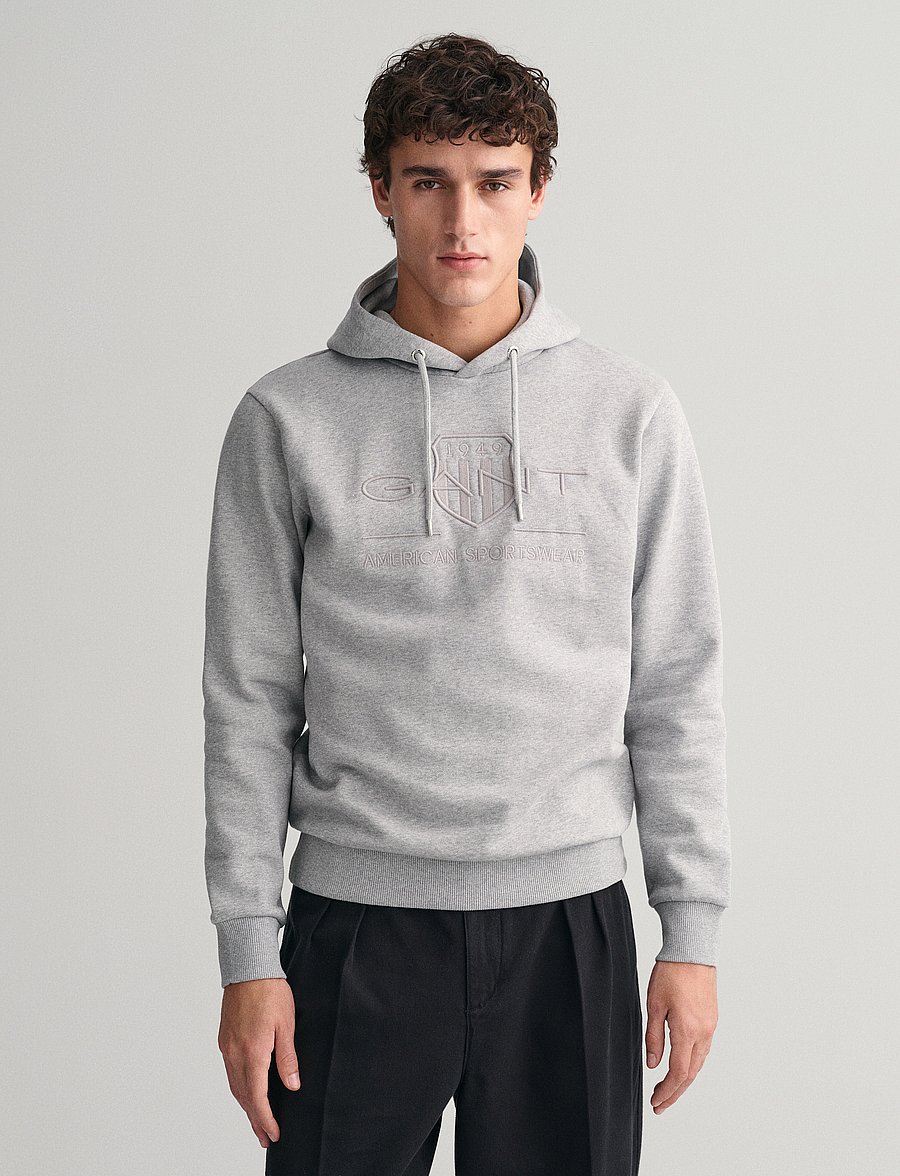 Gant - REG TONAL SHIELD HOODIE - kapuzenpullover - grey melange - 0