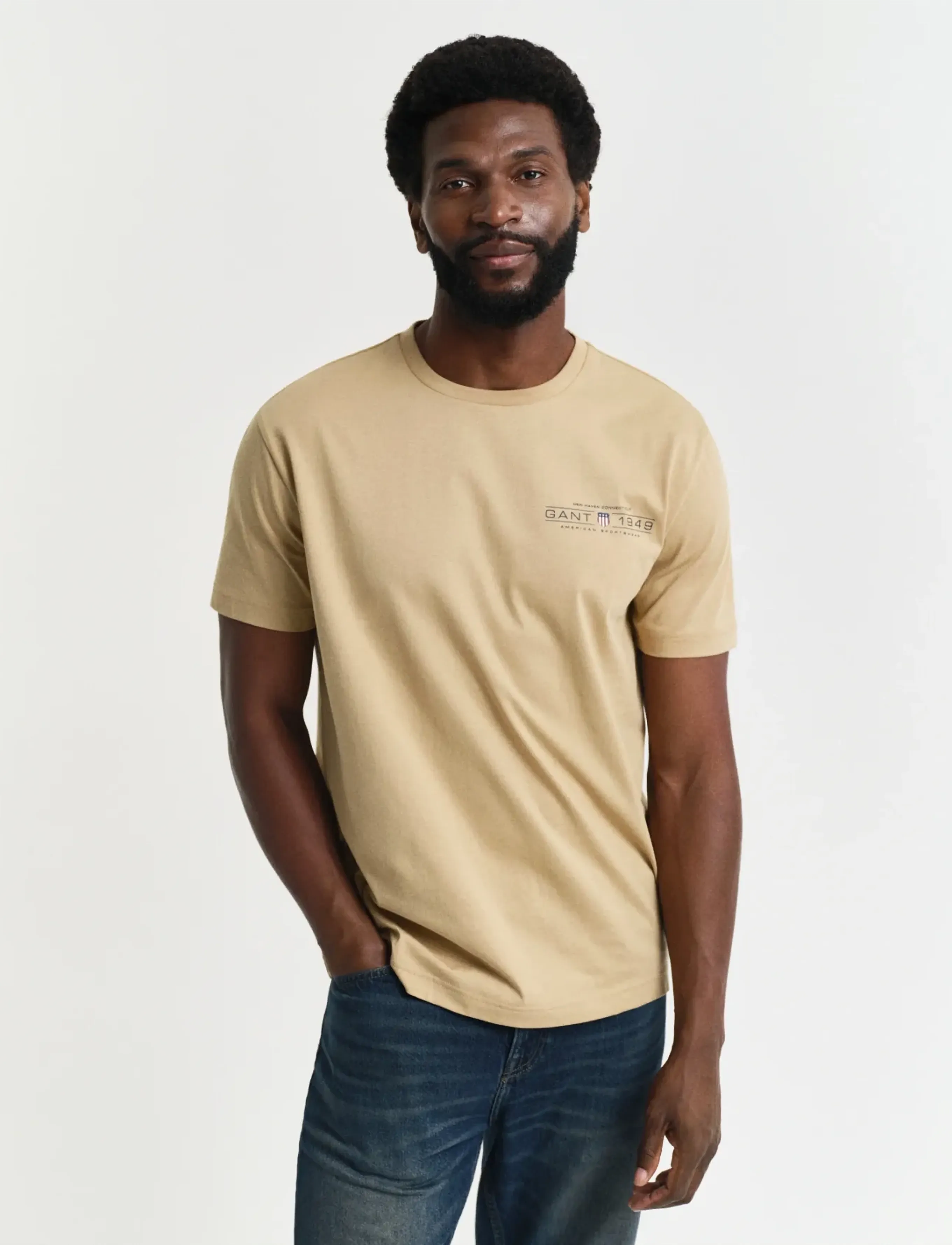 GANT PRINTED GRAPHIC SS T-SHIRT - Tøj - OAK BEIGE / beige