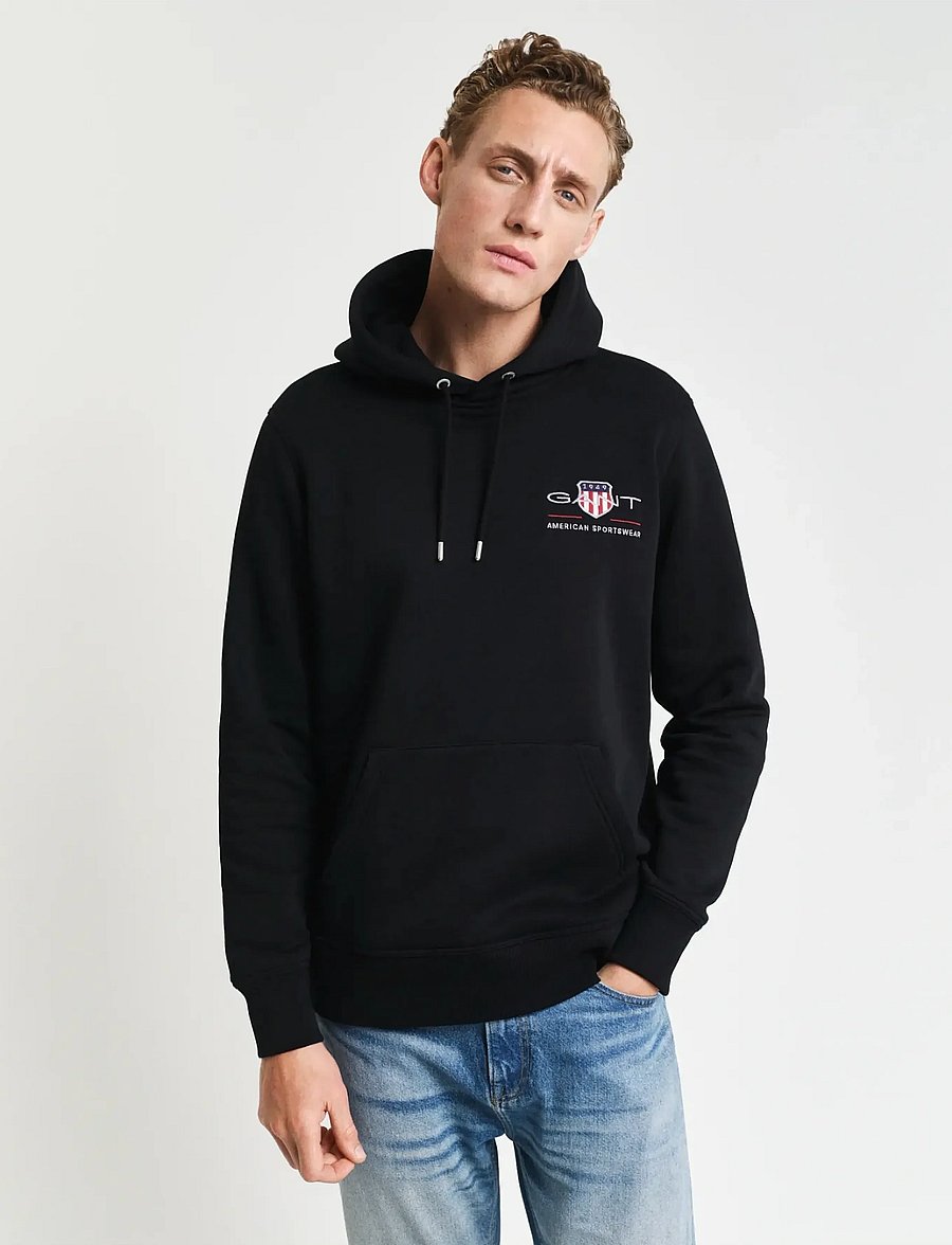 Gant - REG MEDIUM ARCHIVE SHIELD HOODIE - džemperiai su gobtuvu - black - 0