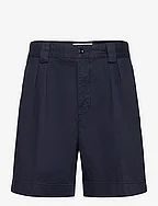 PLEATED TWILL CHINO SHORTS - EVENING BLUE