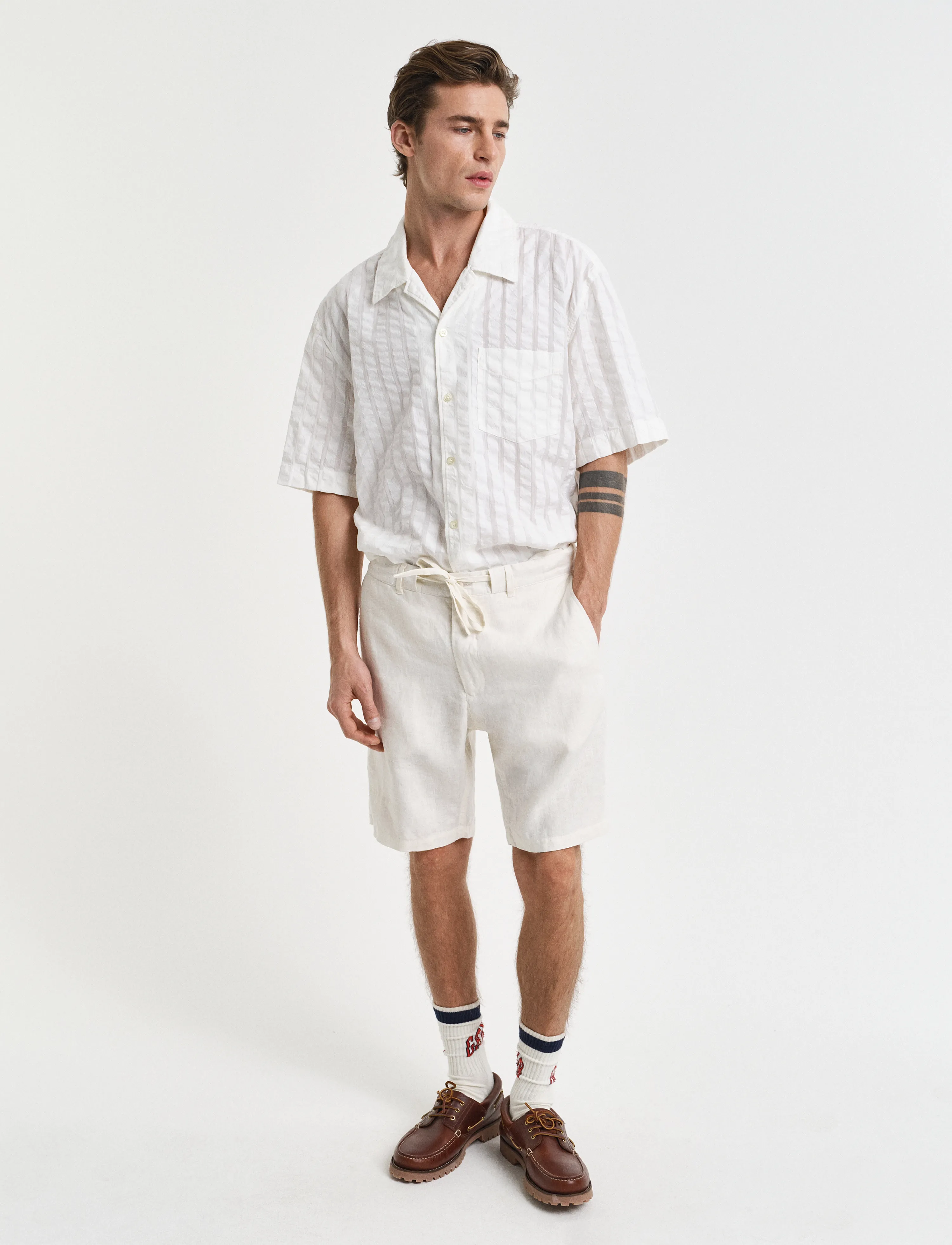Gant Relaxed Linen Ds Shorts, S, Cream, Shorts > Afslappet, Herre