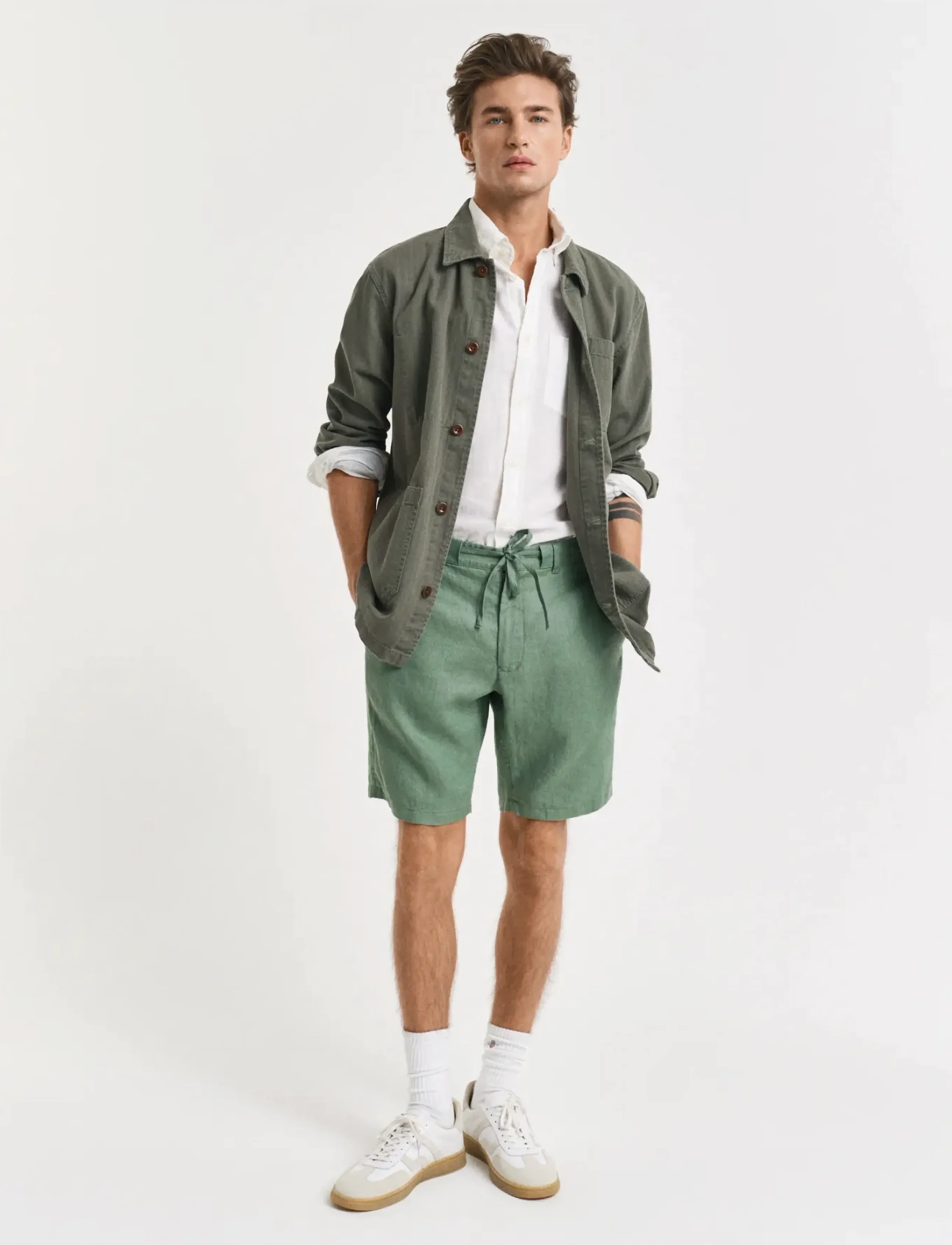 GANT RELAXED LINEN DS SHORTS - Linnekläder - KALAMATA GREEN / khaki/green