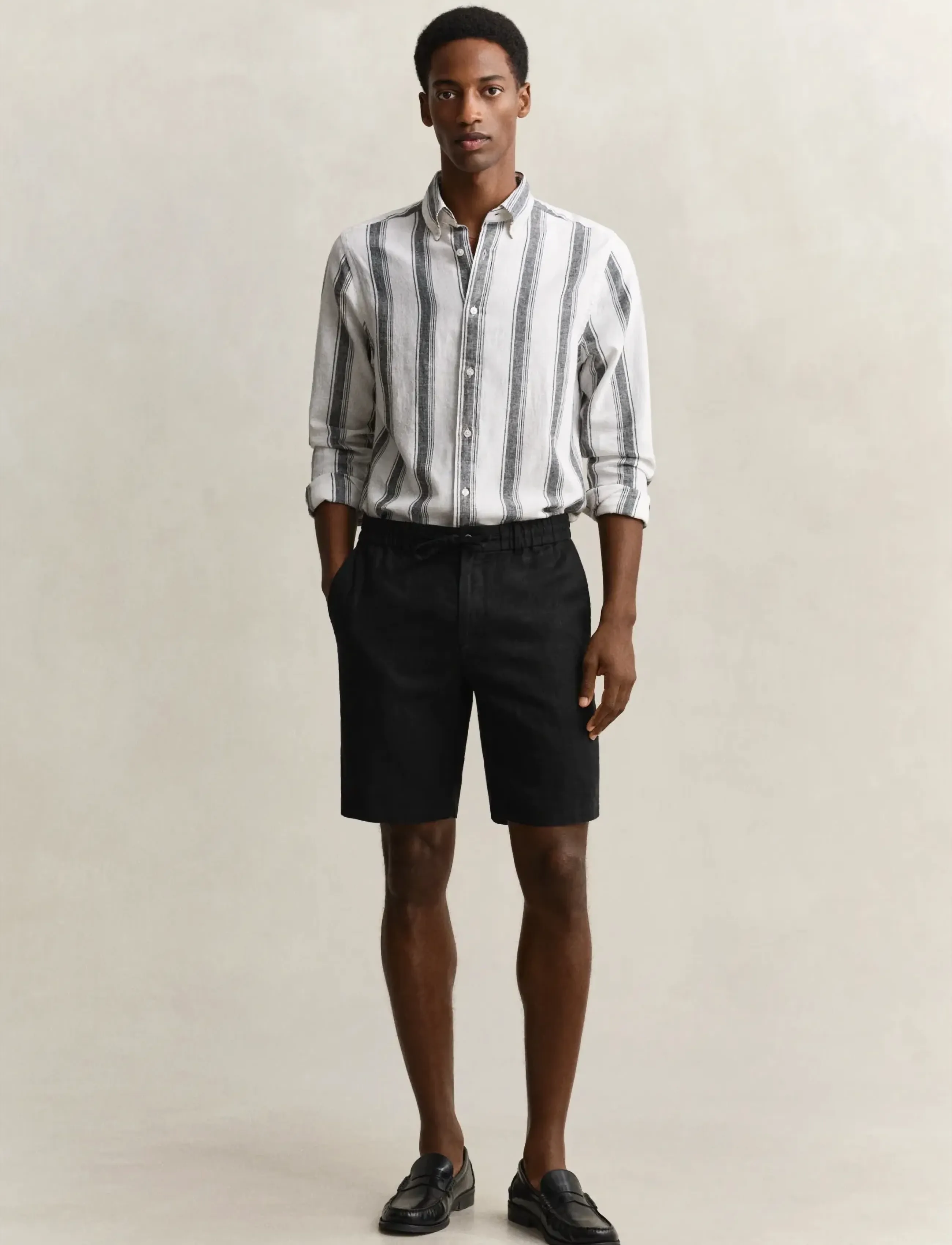 Gant Reg Linen Ds Shorts, Mænd, Linned Shorts Med Snøre, Sort, Str: M