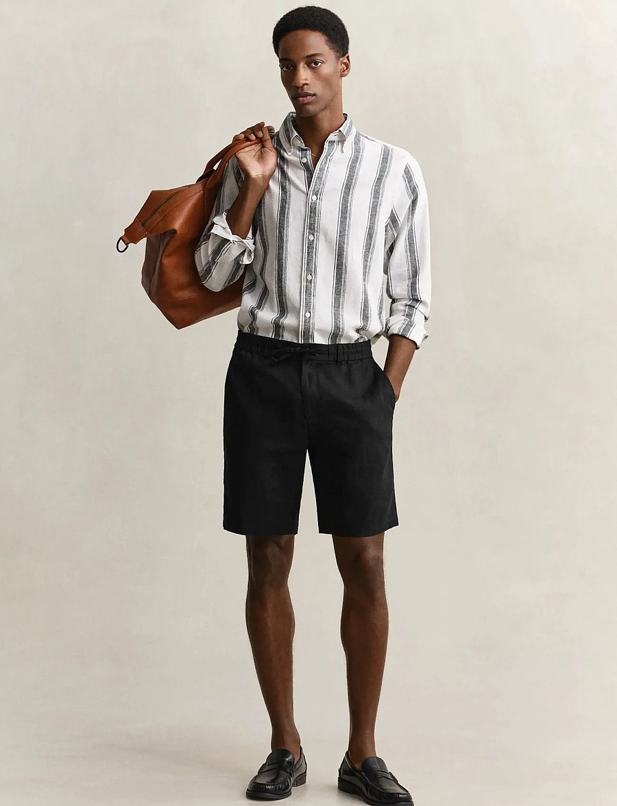 Gant - REG LINEN DS SHORTS - leinen-shorts - black - 4
