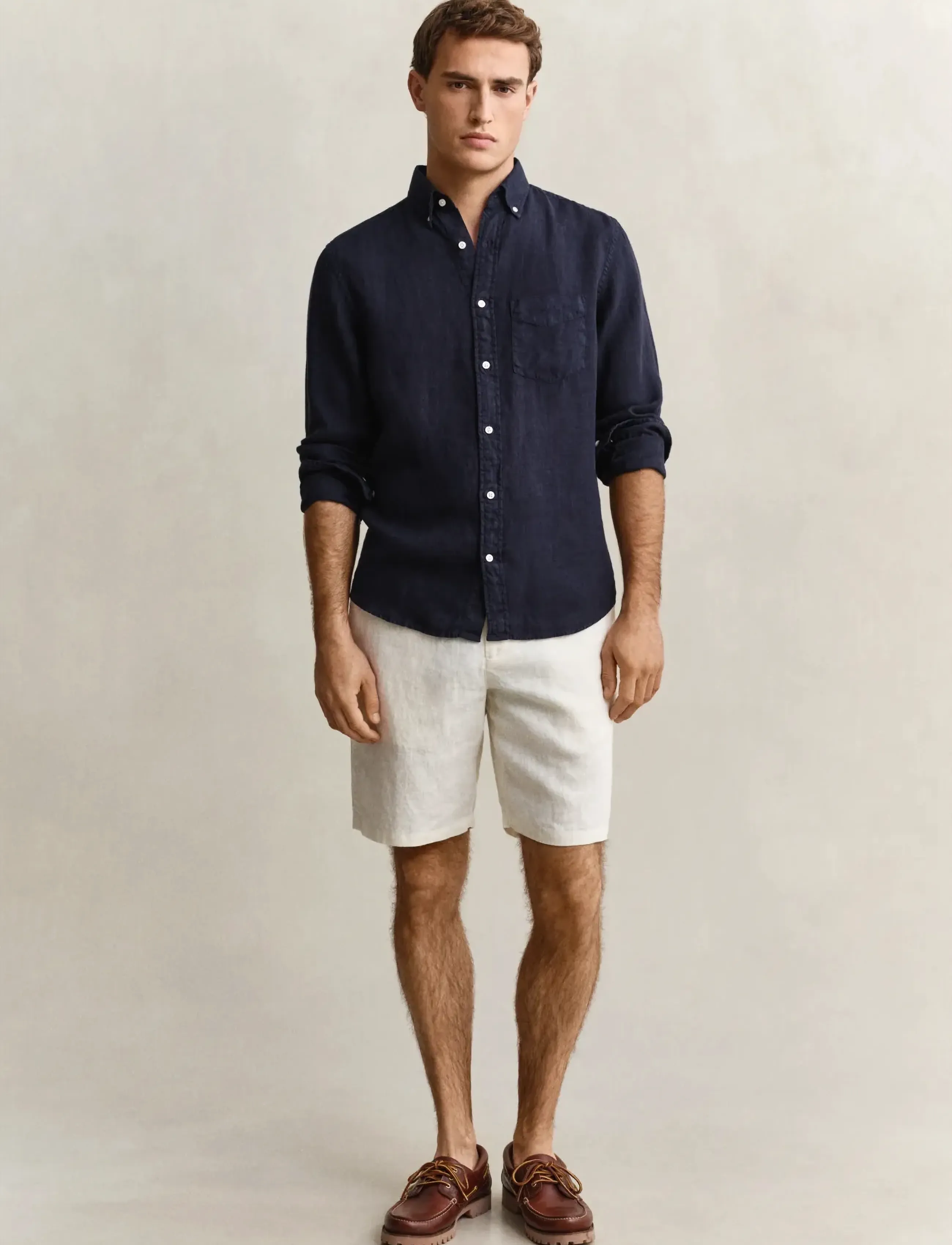 Gant Reg Linen Ds Shorts, Mænd, Linned Shorts Med Snøre, Cream, Str: L