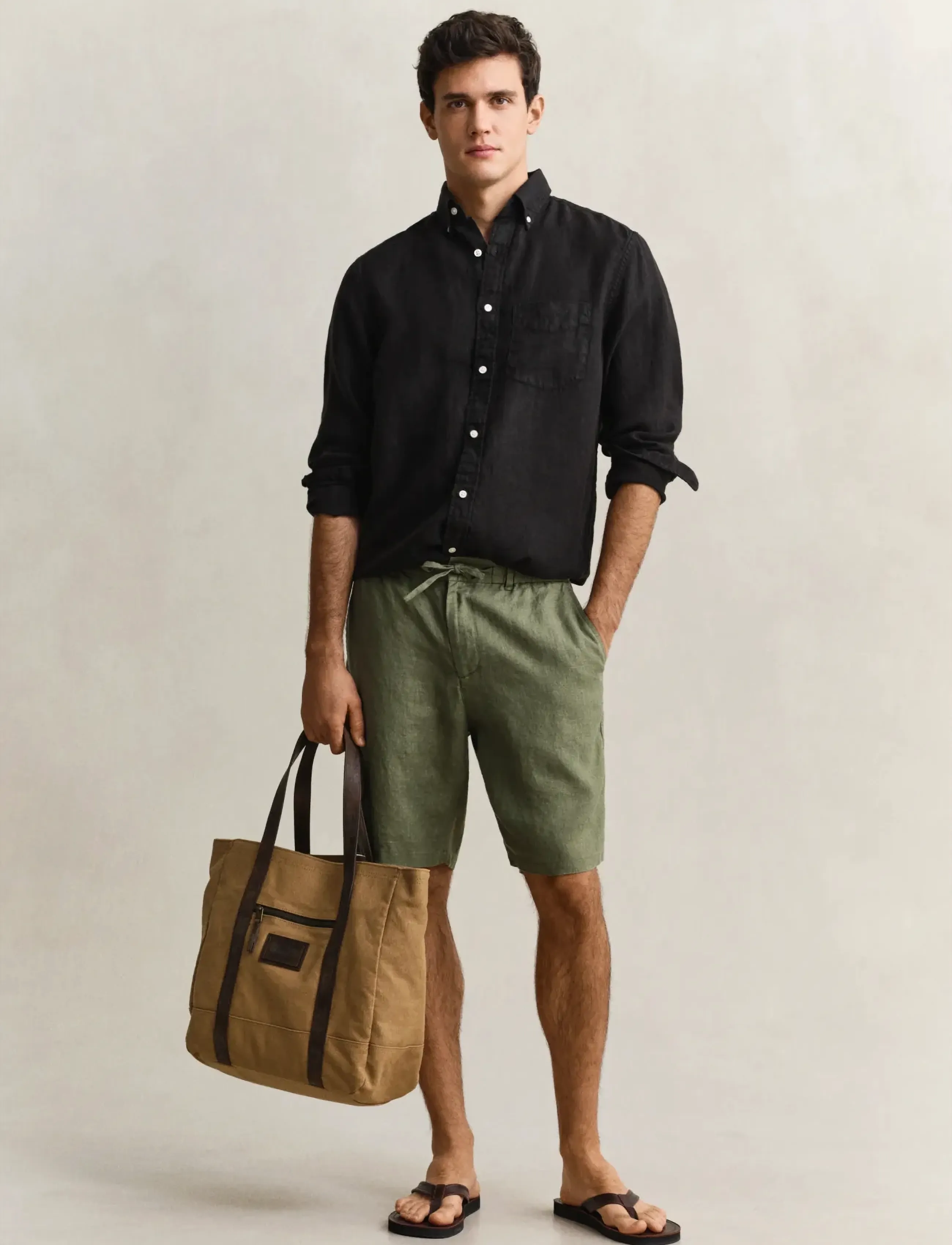 Gant - REG LINEN DS SHORTS - linased lühikesed püksid - dry herb green - 4
