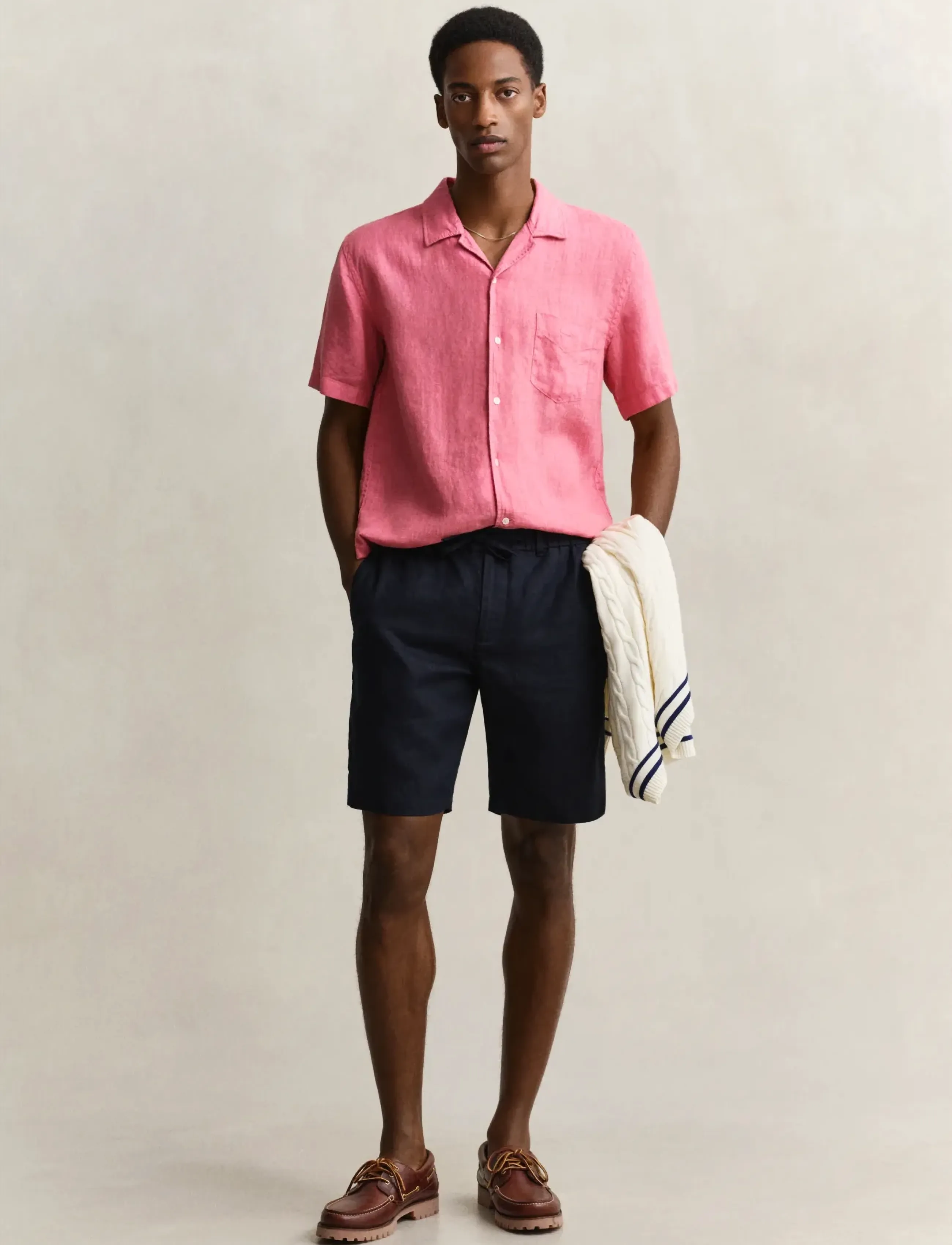GANT REG LINEN DS SHORTS - Preppy - EVENING BLUE / navy