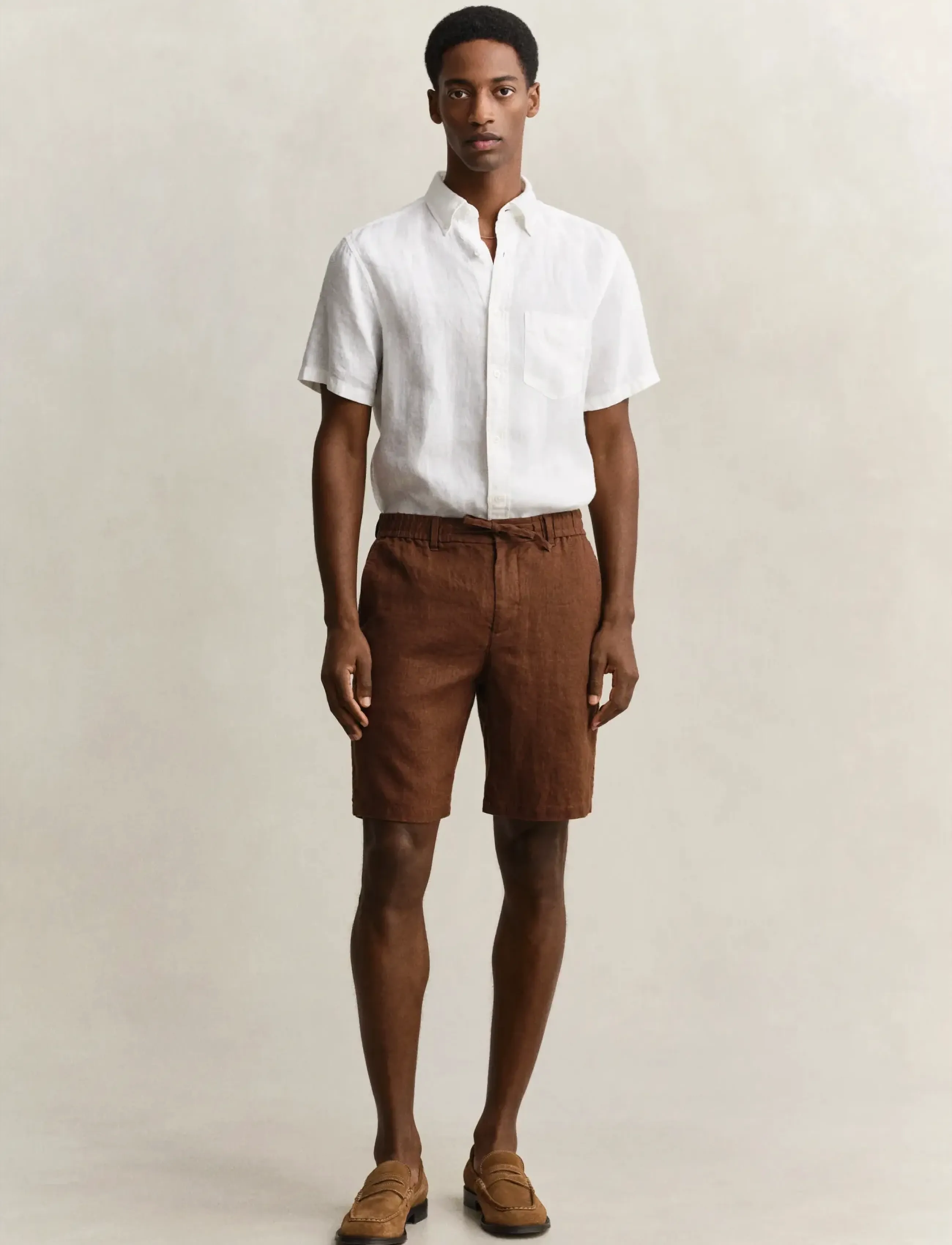Gant Reg Linen Ds Shorts, Mænd, Linned Shorts Med Snøre, Brun, Str: XXXL