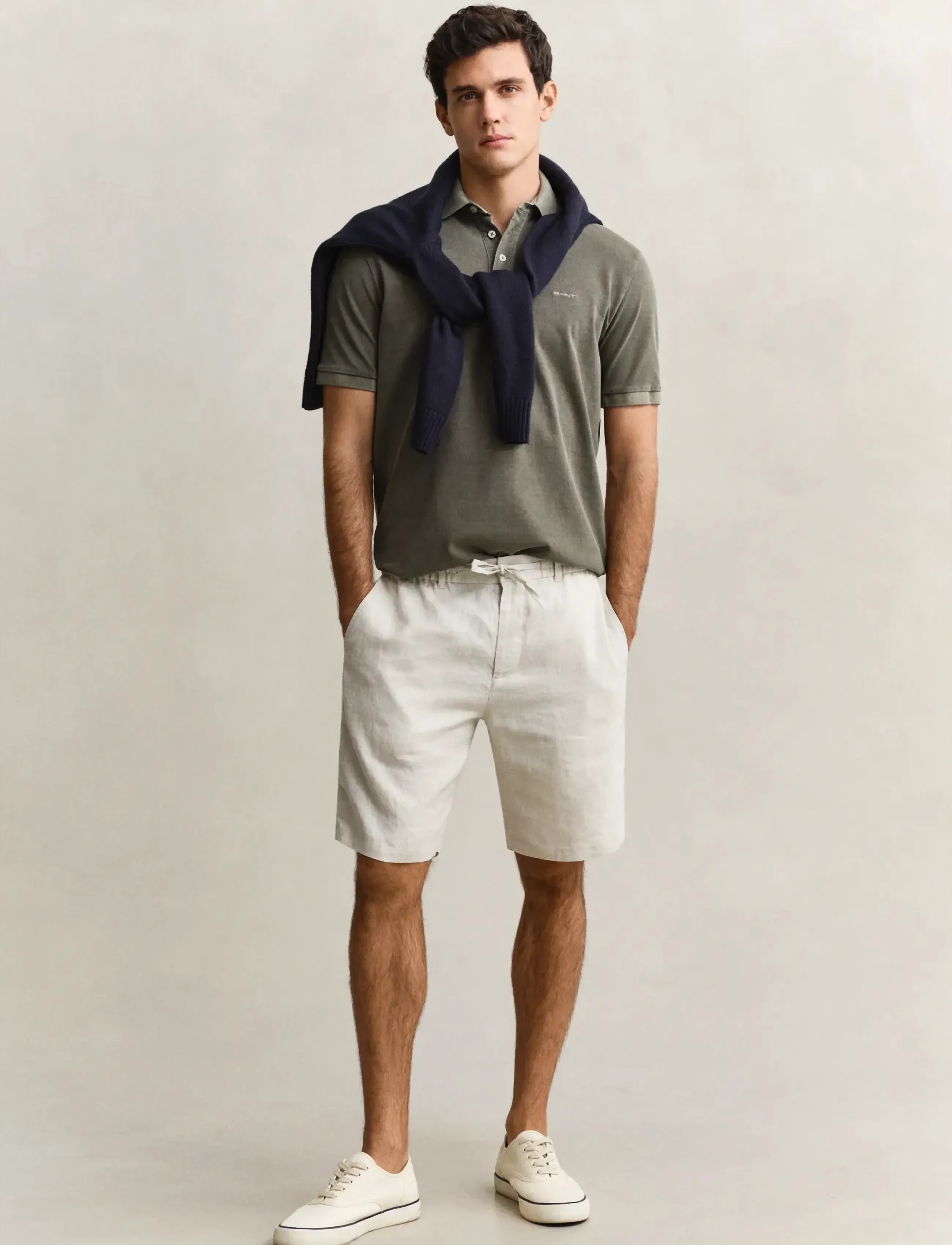 GANT REG LINEN DS SHORTS - Preppy - SAND / cream