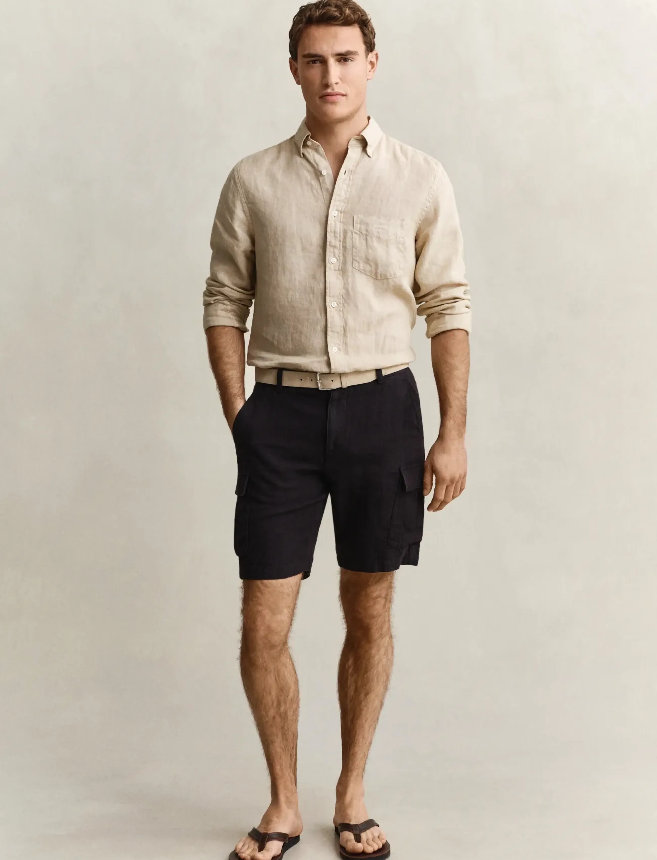 Gant Reg Linen Cargo Shorts, 34, Schwarz - Männerswear