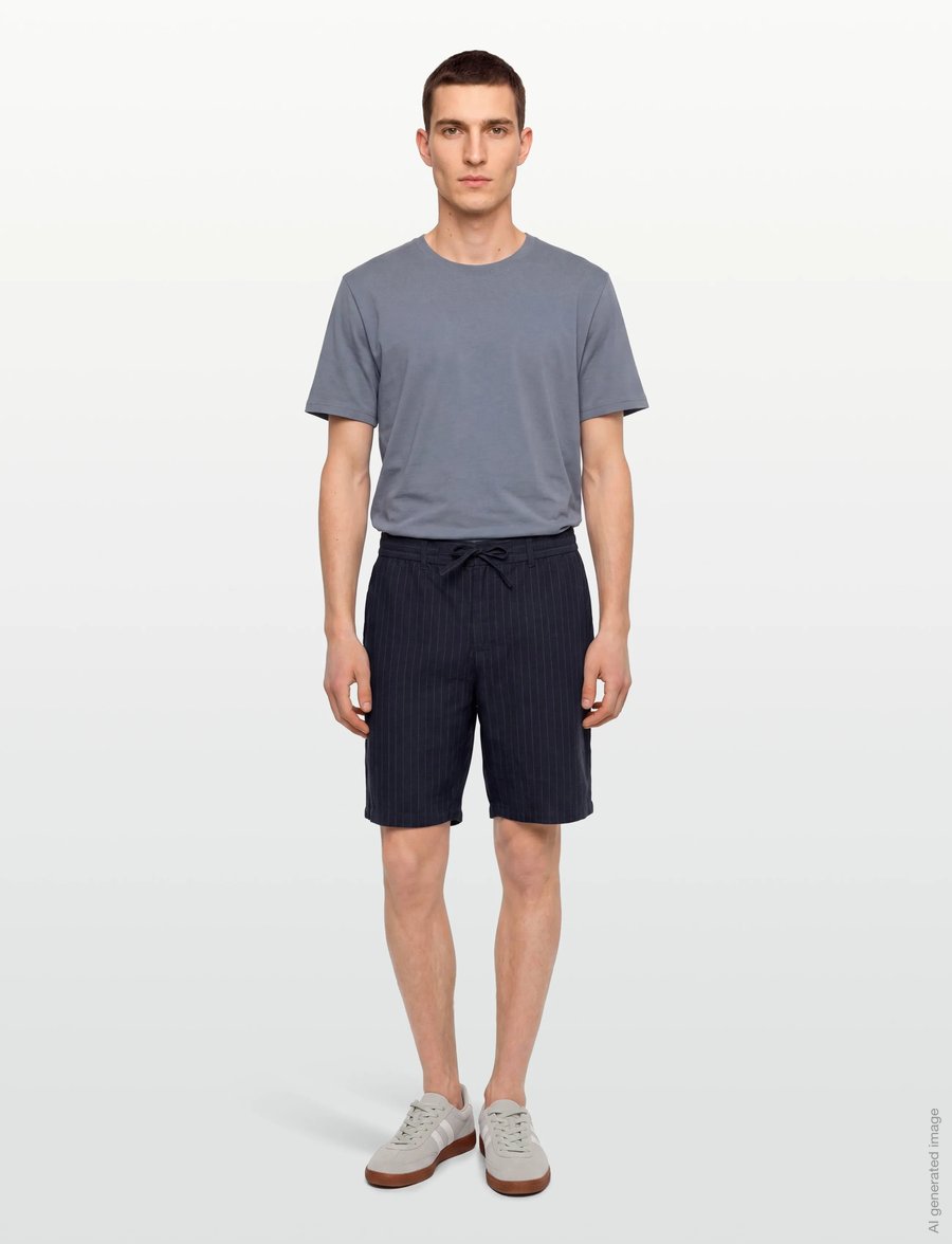 Gant - REG STRIPED LINEN DS SHORTS - leinen-shorts - evening blue - 0