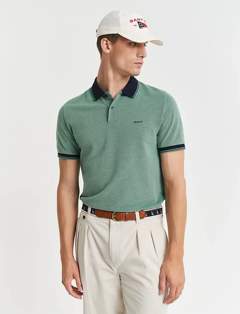 GANT - 4-COL OXFORD SS PIQUE - kortærmede poloer - deep green - 0