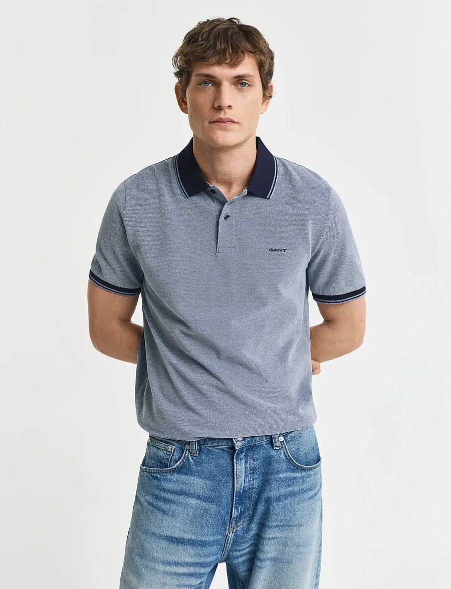 Gant - 4-COL OXFORD SS PIQUE - kurzärmelig - dusty navy - 0