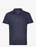 LINEN SOLID SS POLO - EVENING BLUE
