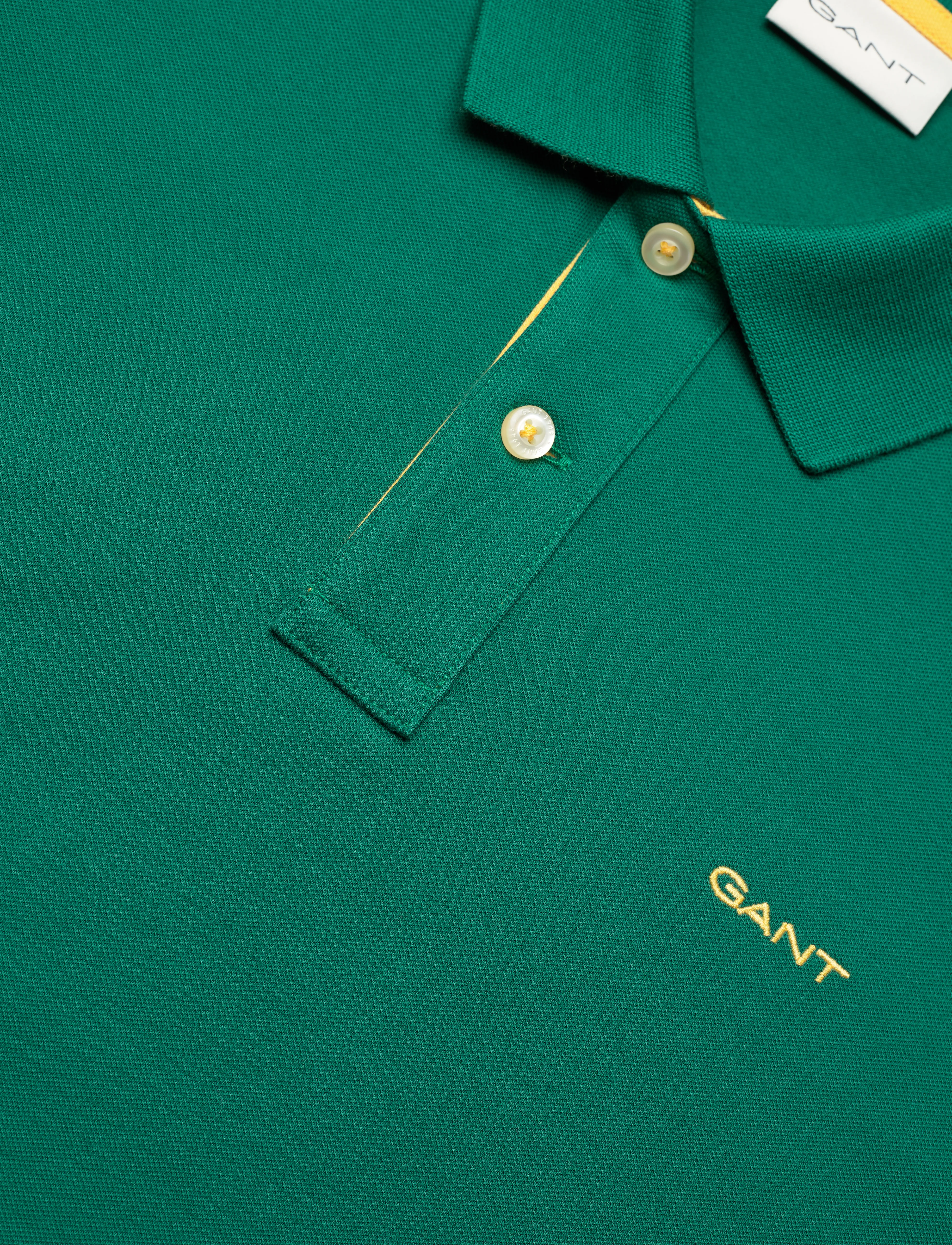 Gant - REG CONTRAST PIQUE SS POLO - kurzärmelig - deep forest green - 5