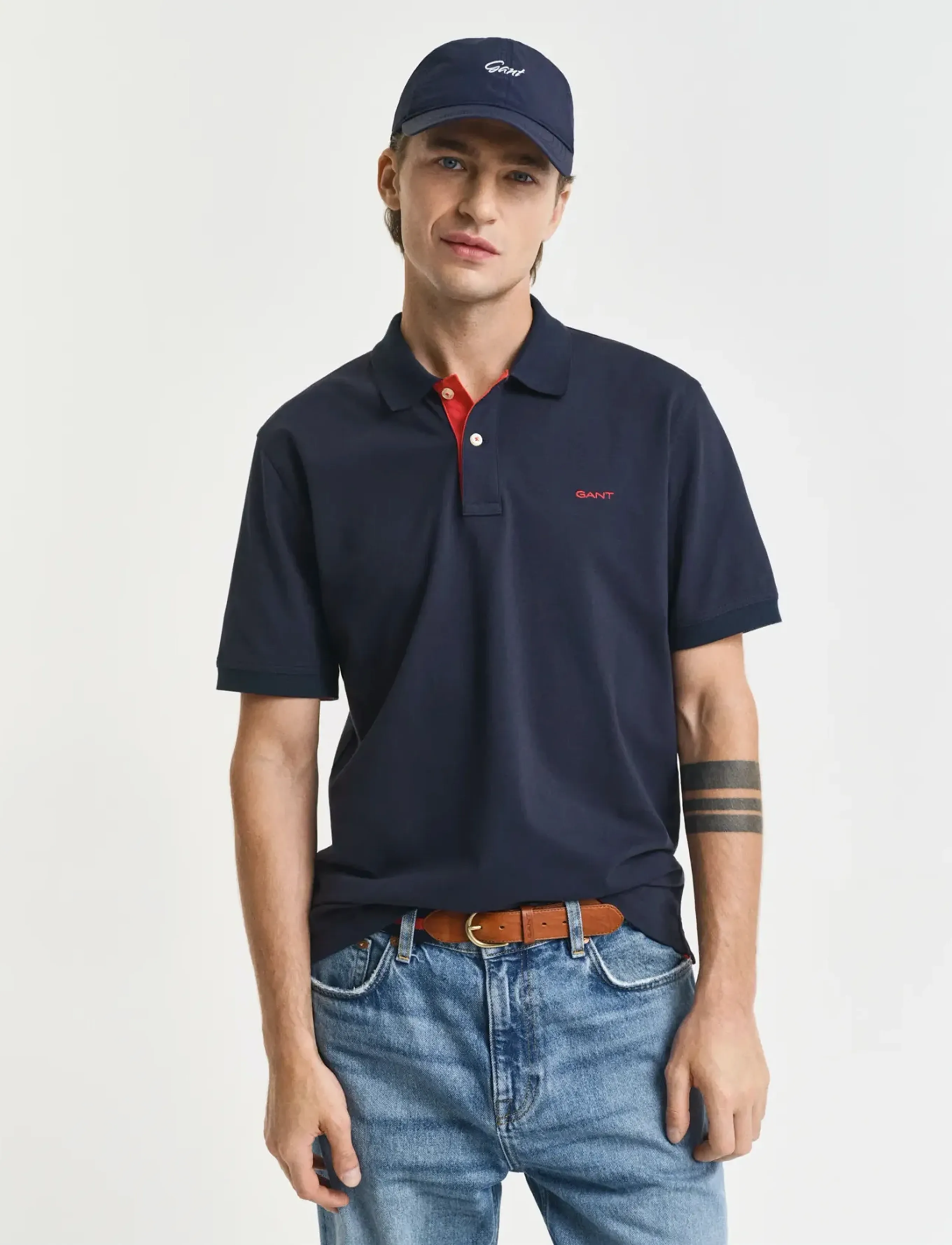 Gant Contrast Polo Shirt, S, Polos, Marineblau - Short-sleeved, Männerswear