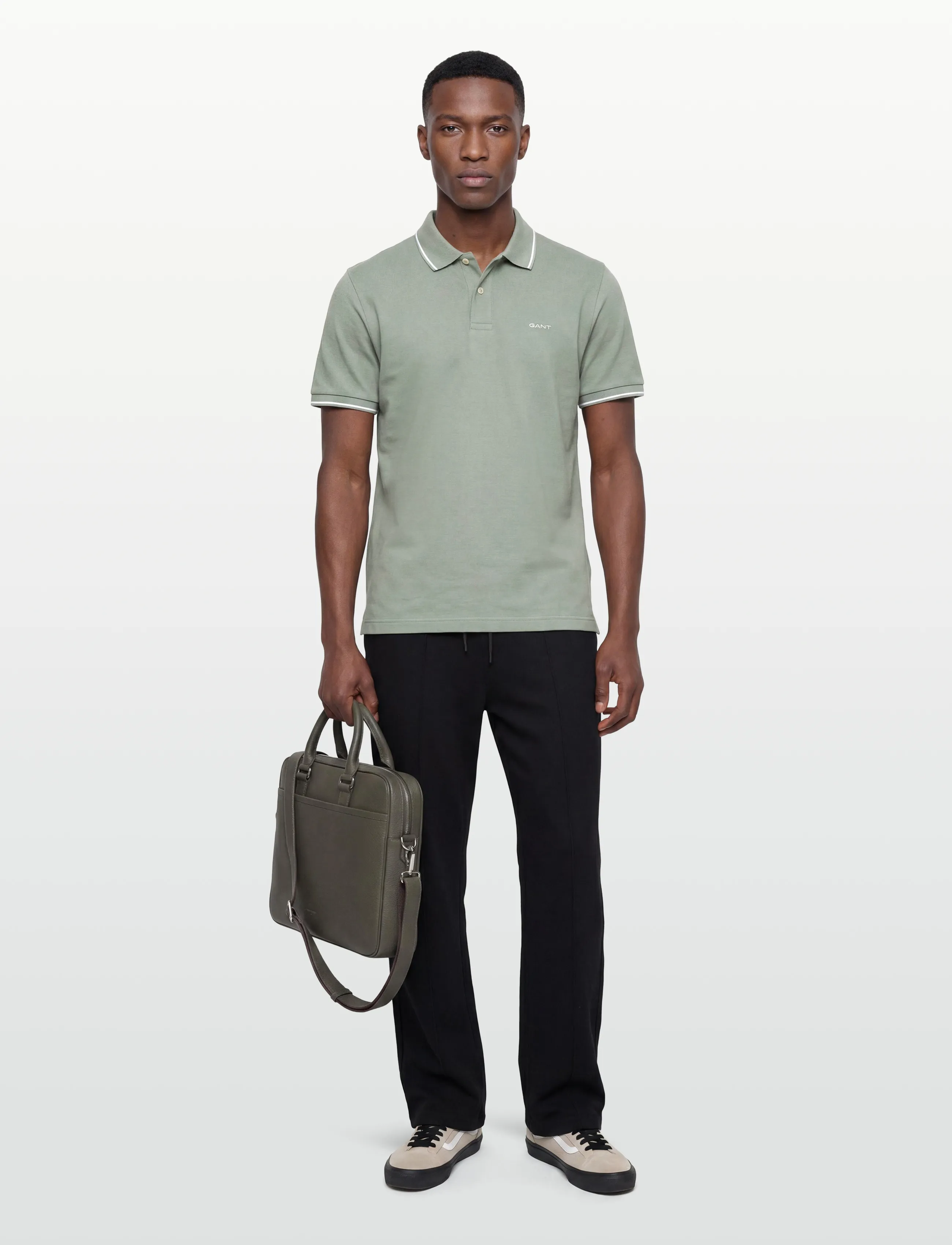 GANT TIPPING SS PIQUE POLO - GANT - CERAMIC GREY / green
