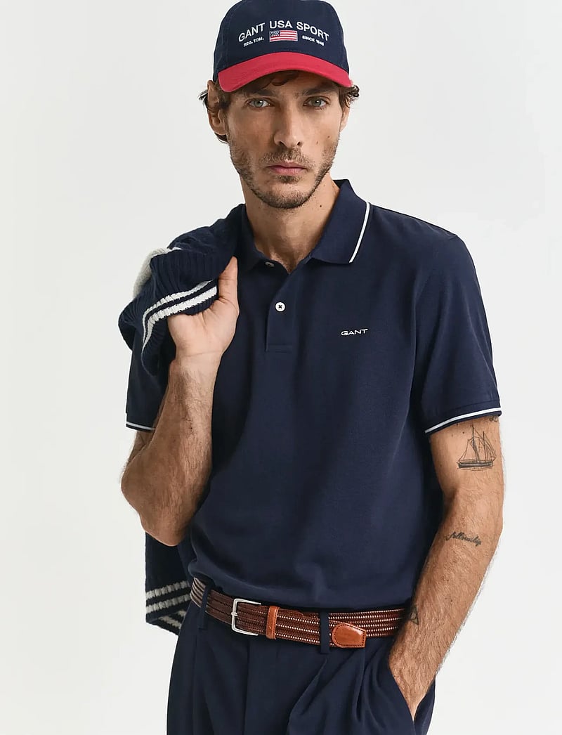 GANT - TIPPING SS PIQUE POLO - kortærmede poloer - evening blue - 0